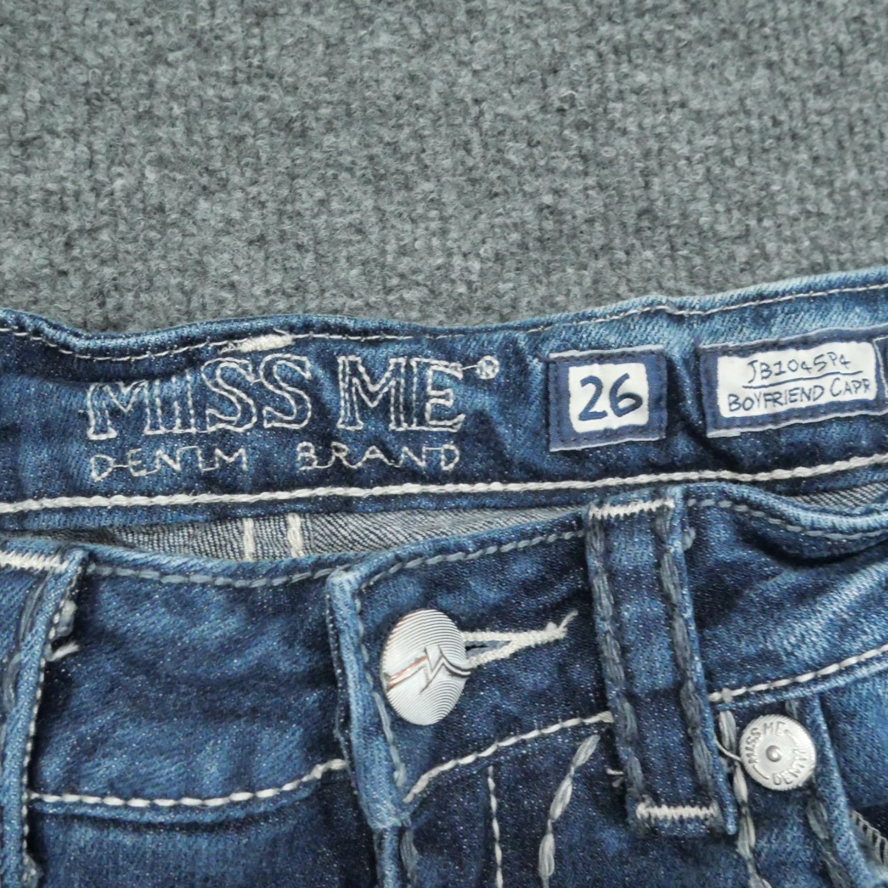 Miss Me Miss Me Jeans Womens 26 28x25 Blue Boyfriend Capri McBling Size 26" / US 2 / IT 38 - 3 Thumbnail