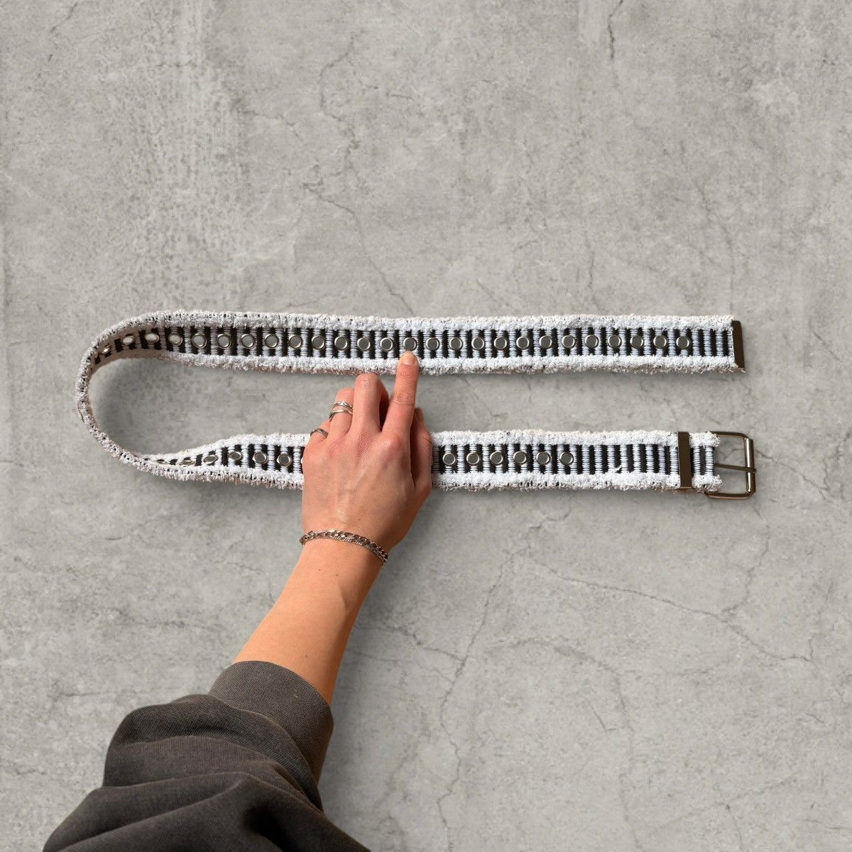 Japanese Brand Vintage style retro belt, denim black/white stripe. One size Size ONE SIZE - 1 Thumbnail