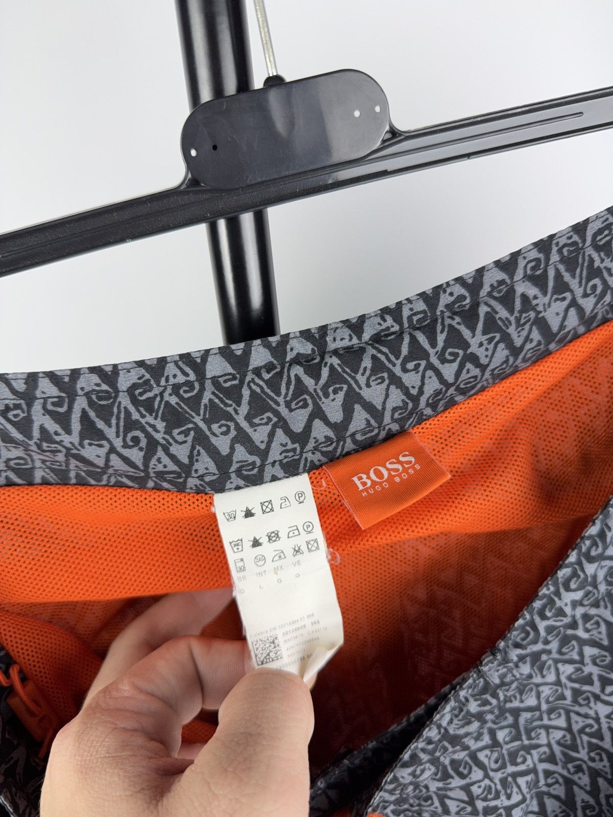Luxury Hugo Boss Logo Swim Shorts Neon Orange Black Pattern
