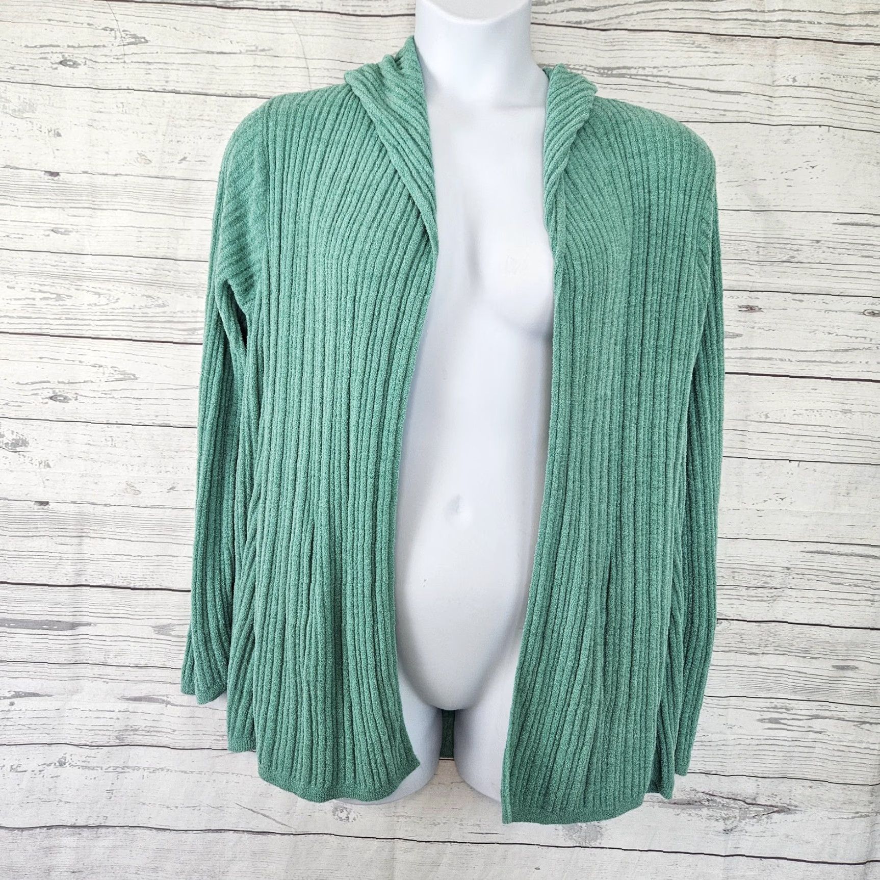 Vintage VINTAGE Barefoot Dreams Cardigan Women's 1X Green Hooded Pockets CozyChic Ultra Lite Ribbed Sweater Size XL / US 12-14 / IT 48-50 - 2 Thumbnail