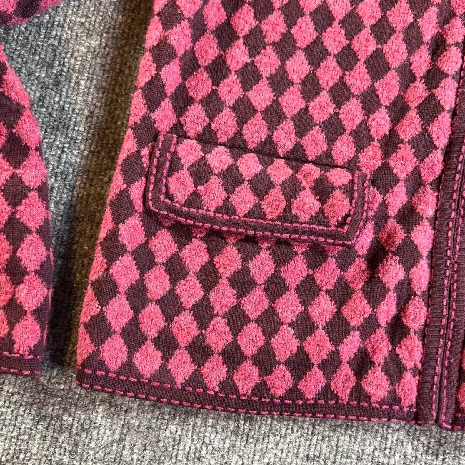 Pendleton VINTAGE Pendleton Cardigan Women Small Pink Burgundy Harlequin Diamond Full Zip Wool Size S / US 4 / IT 40 - 3 Thumbnail