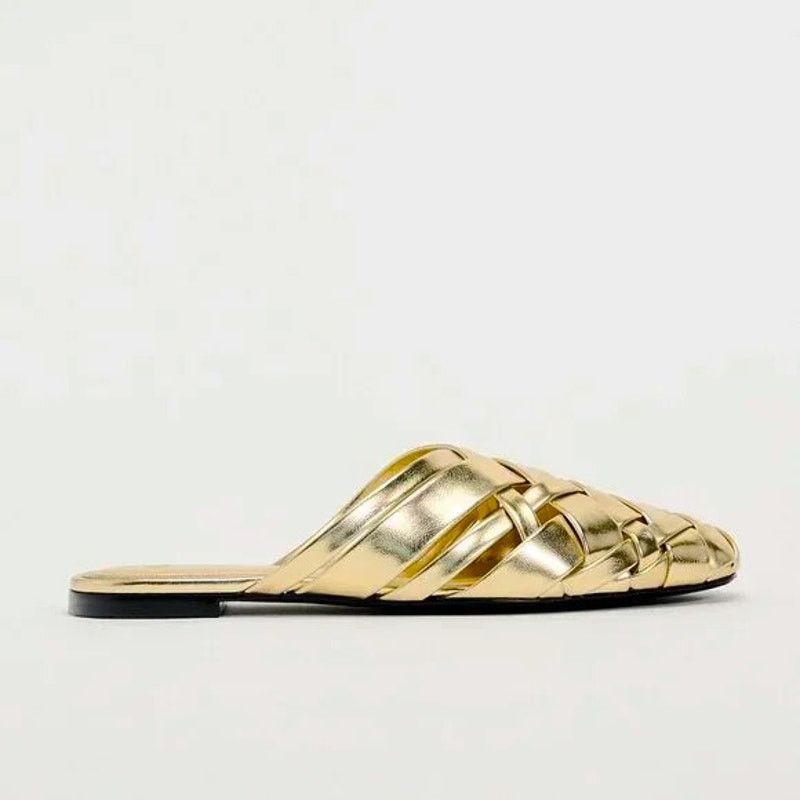 Zara ZARA Gold Woven Metallic Flat Mules NWT Size US 7.5 / IT 37.5 - 18 Thumbnail