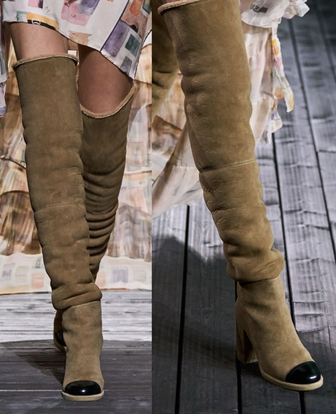 Chanel 24K Suede Shearling Fur Thigh High OTK Block Heel Boots 37 Size US 7 / IT 37 - 4 Thumbnail