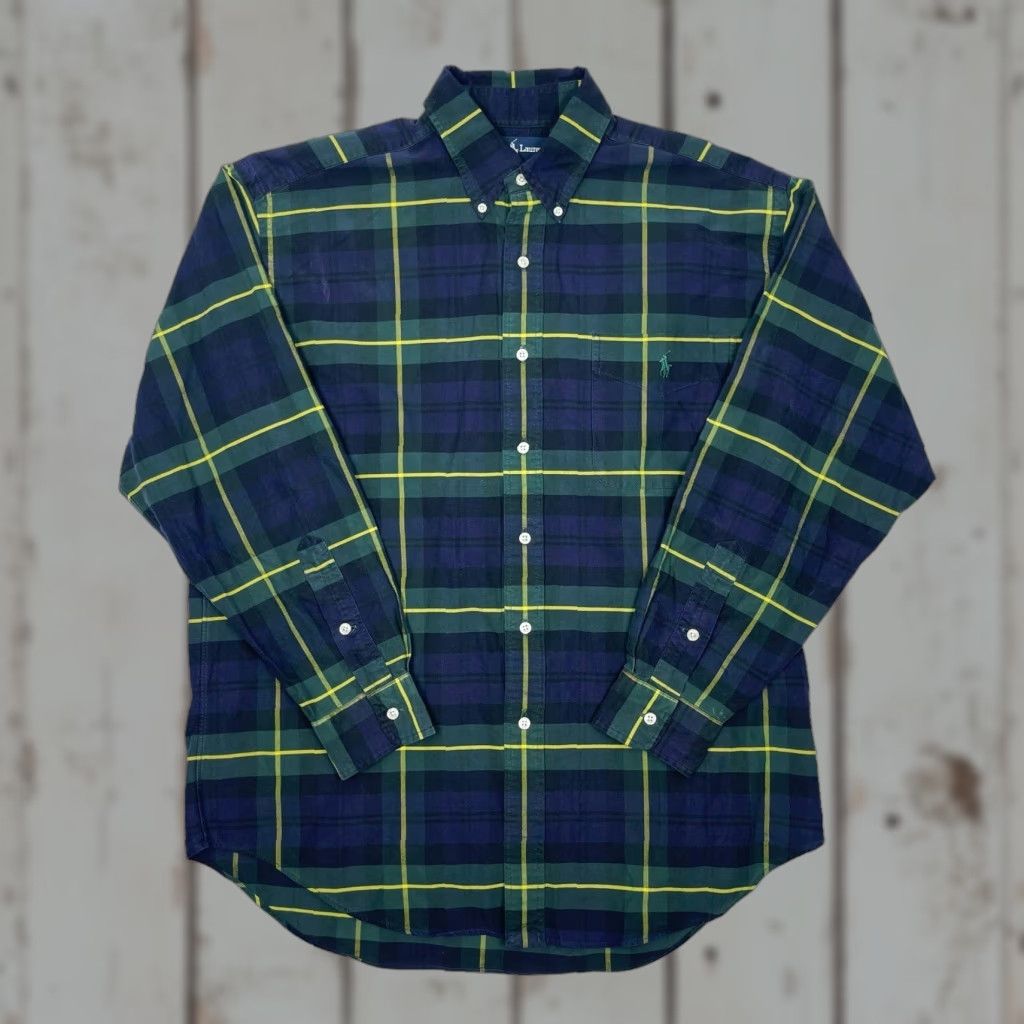 Polo Ralph Lauren VINTAGE Polo Ralph Lauren Shirt Mens M Blue Plaid Long Sleeve Button Up Regular Collar-Down 90s Retro Classic Polo RL Mens Size US M / EU 48-50 / 2 - 1 Thumbnail
