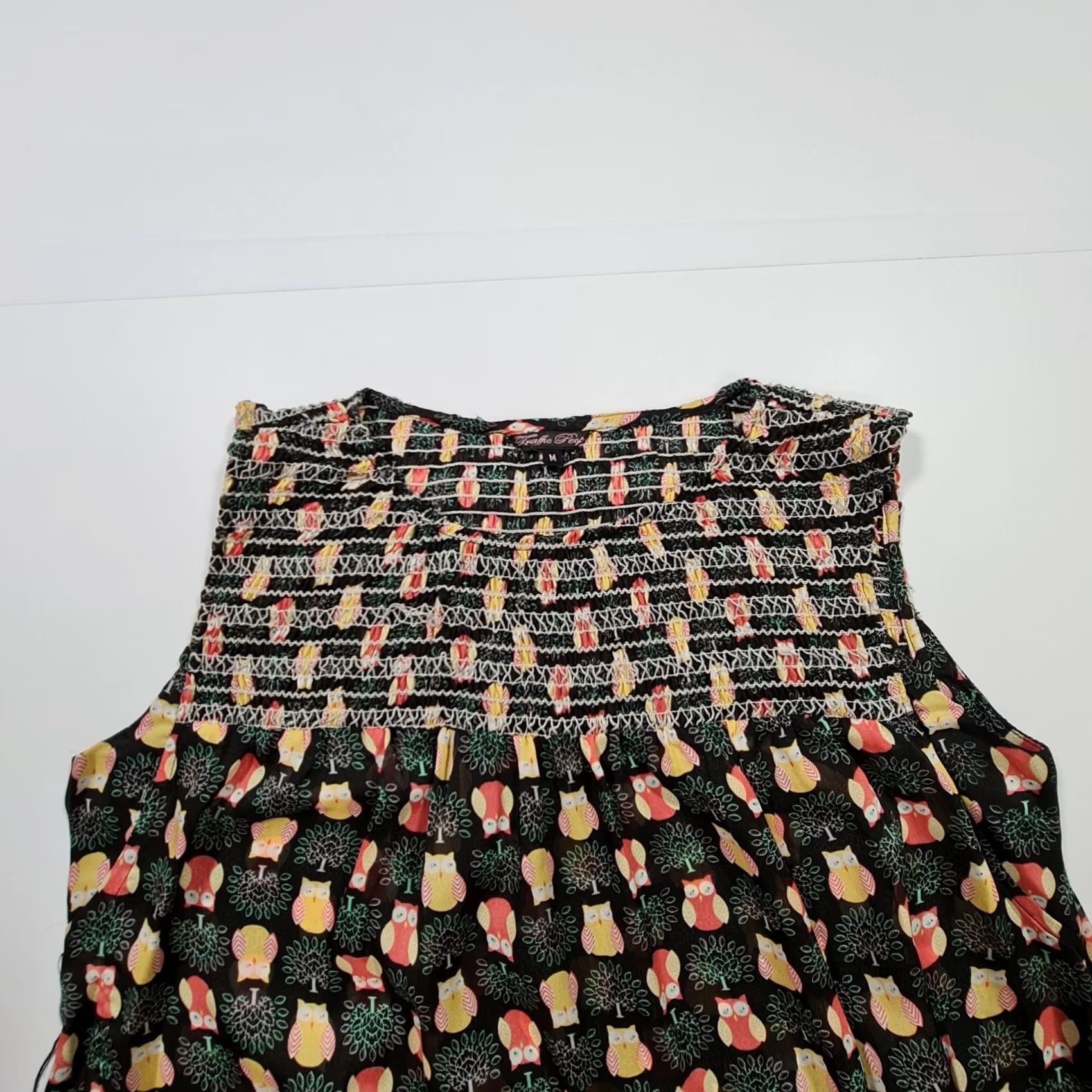 Vintage Traffic People Womens Dress Black Knee Length A-Line Sleeveless Owl Print Shirt* (Note: No new information added) Size M / US 6-8 / IT 42-44 - 2 Thumbnail