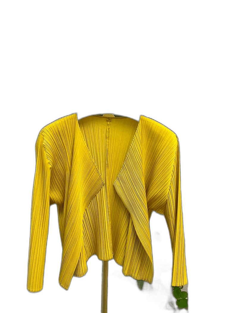 Issey Miyake Yellow Pleated Open Front Cardigan Jacket-yf Size US M / EU 48-50 / 2 - 1 Thumbnail