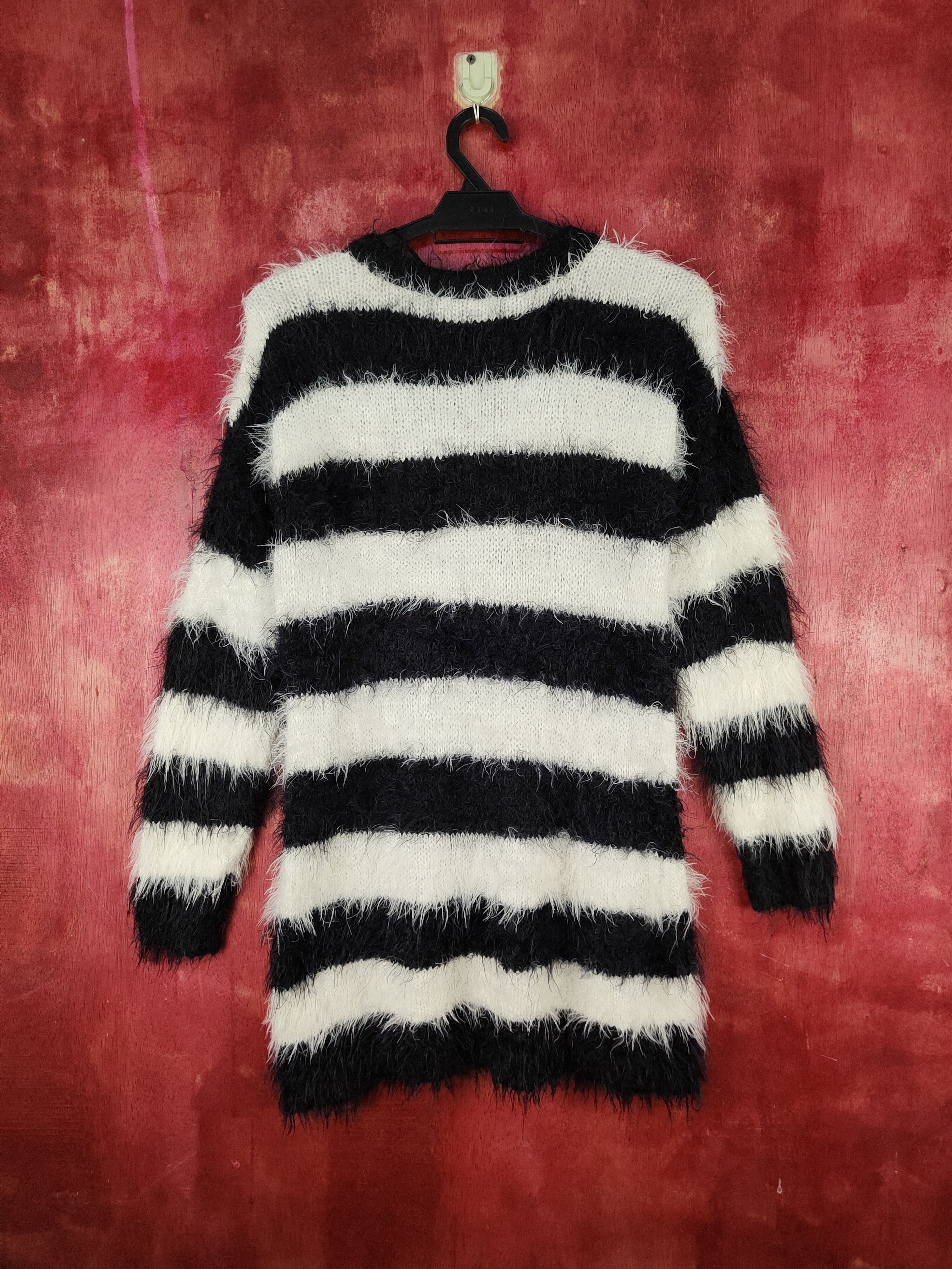Japanese Brand Shiny Ripple Black White Fur Mohair Knitwear #S2062 Size M / US 6-8 / IT 42-44 - 7 Thumbnail