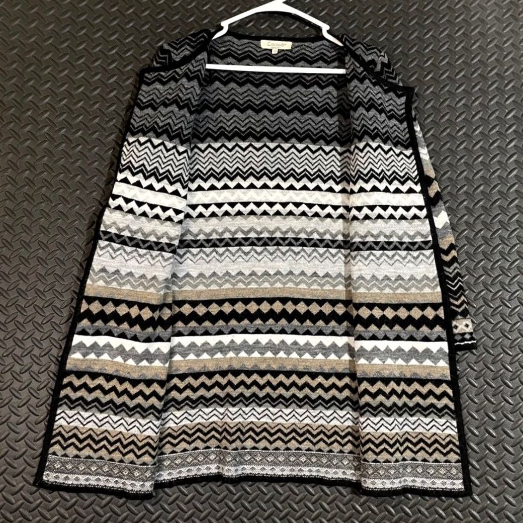 Vintage Cocogio Cardigan Women’s Black Small Open Front Zig Zag Print Sweater Shirts? Size S / US 4 / IT 40 - 3 Thumbnail
