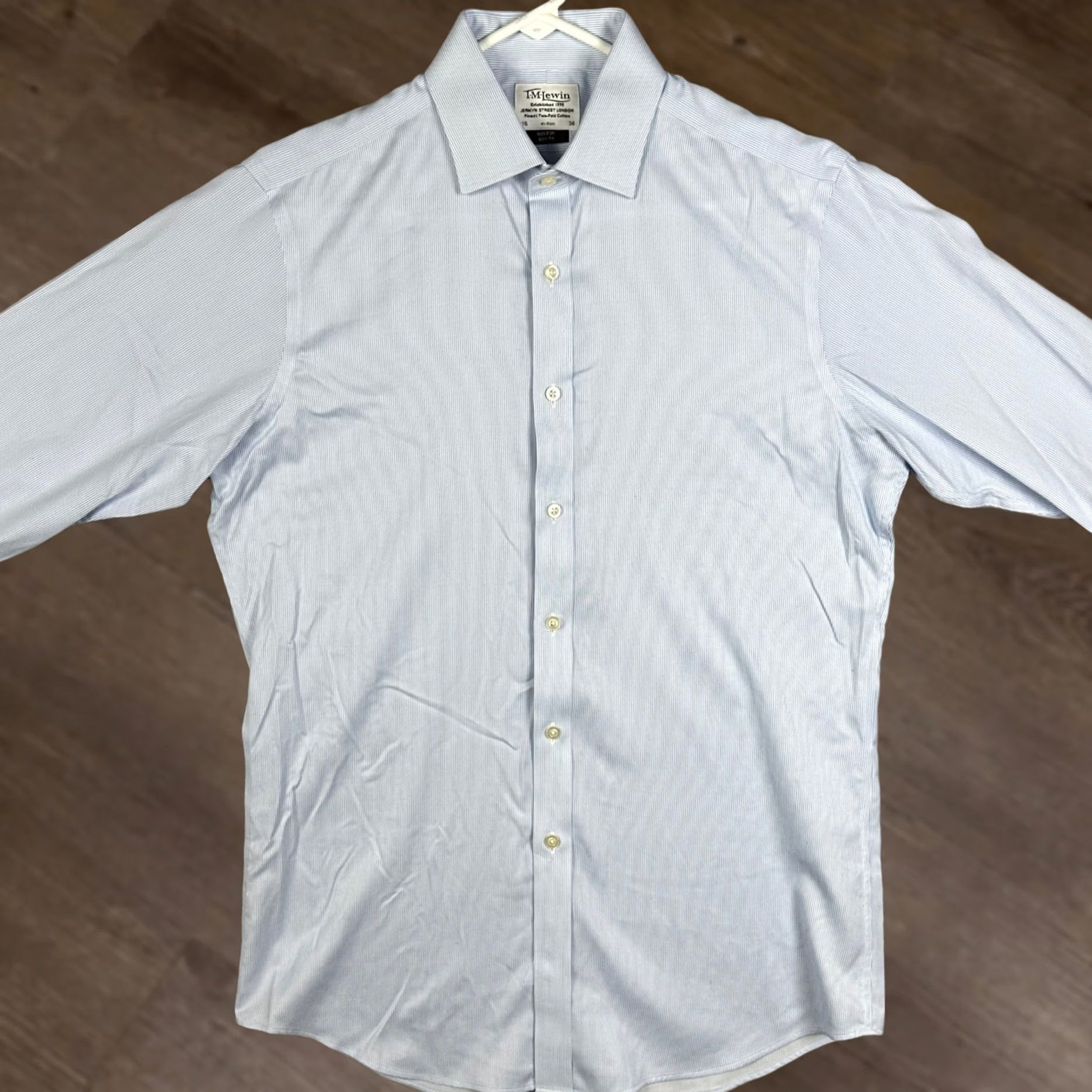Vintage T.M. Lewin Shirt Mens 16-36 Dress Slim Fit Striped Non-Iron Blue White Button Up Casual Office Workwear Mens Size 42R - 1 Thumbnail