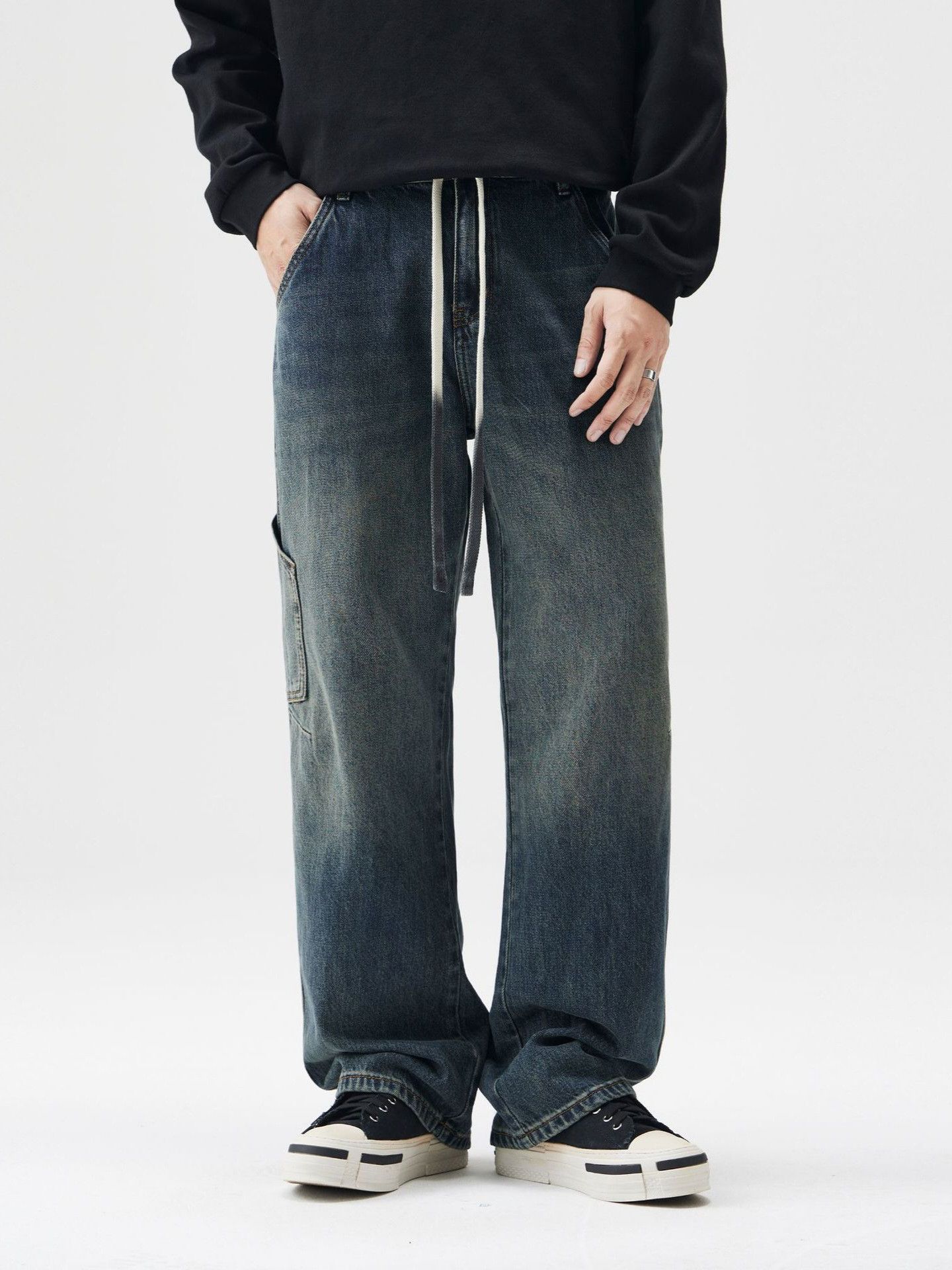 Japanese Brand Japanese trendy straight patchwork drawstring cargo jeans Size US 32 / EU 48 - 1 Thumbnail