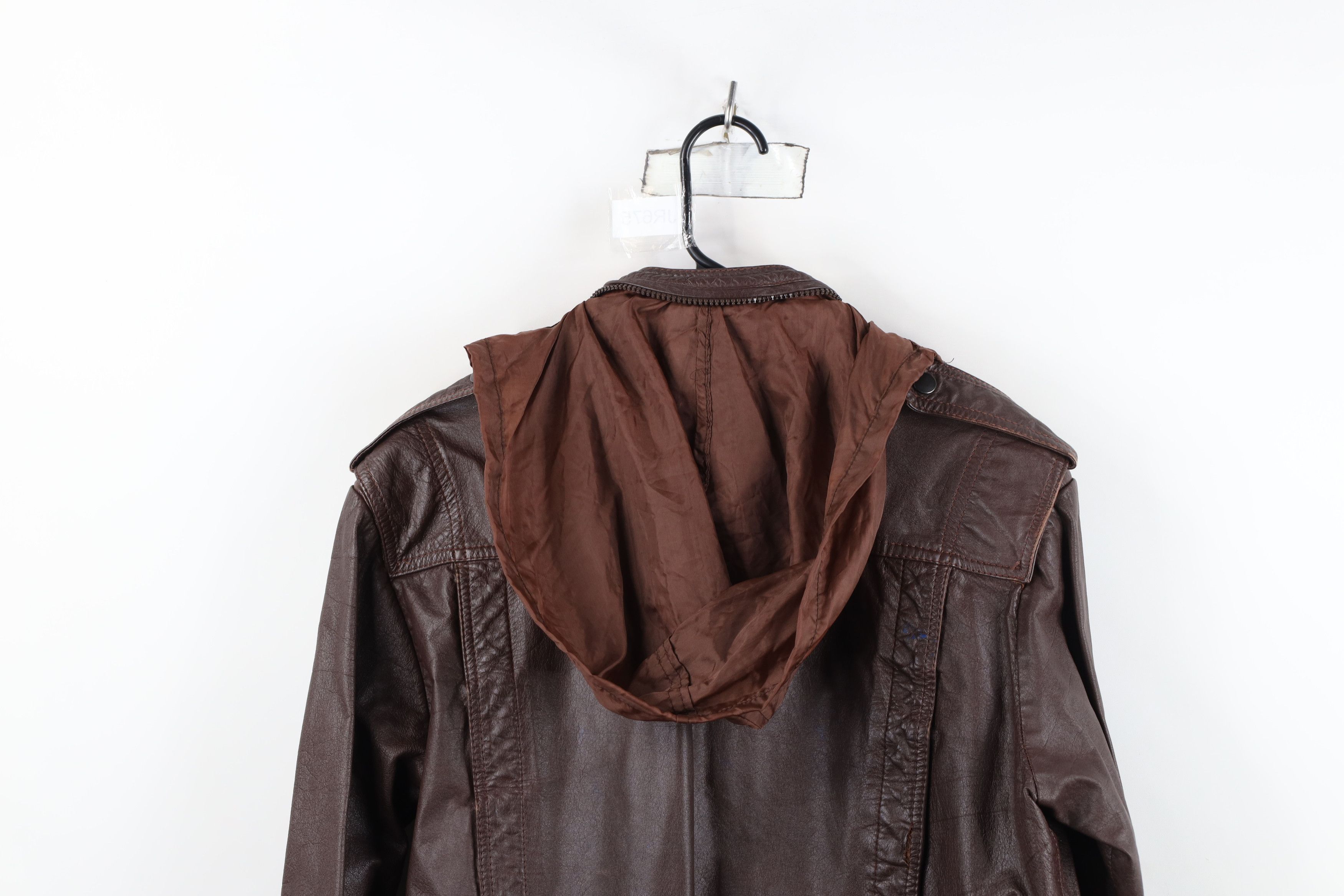 Vintage Vintage 70s Streetwear Hooded Leather Bomber Jacket Brown Size M / US 6-8 / IT 42-44 - 14 Thumbnail