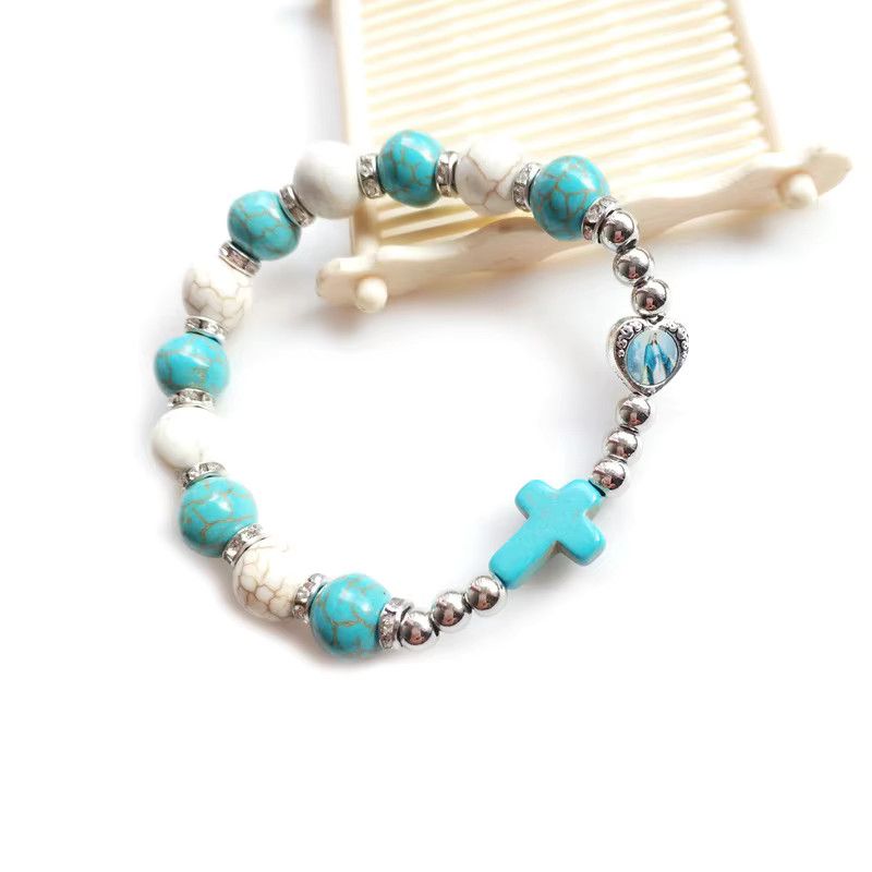 Jewelry × Vintage Cross Elastic Rosary Beads Strand Bracelet Size ONE SIZE - 3 Thumbnail