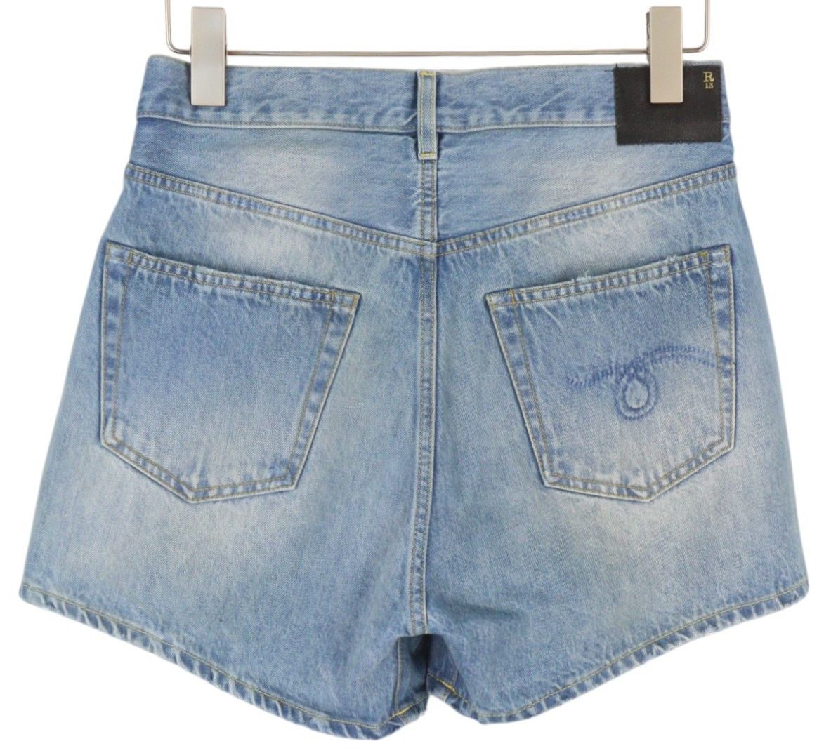 R13 CROSS OVER 25 Washed Denim Blue Asymmetrical Shorts 86146 Size 25" / US 0 / IT 36 - 2 Thumbnail
