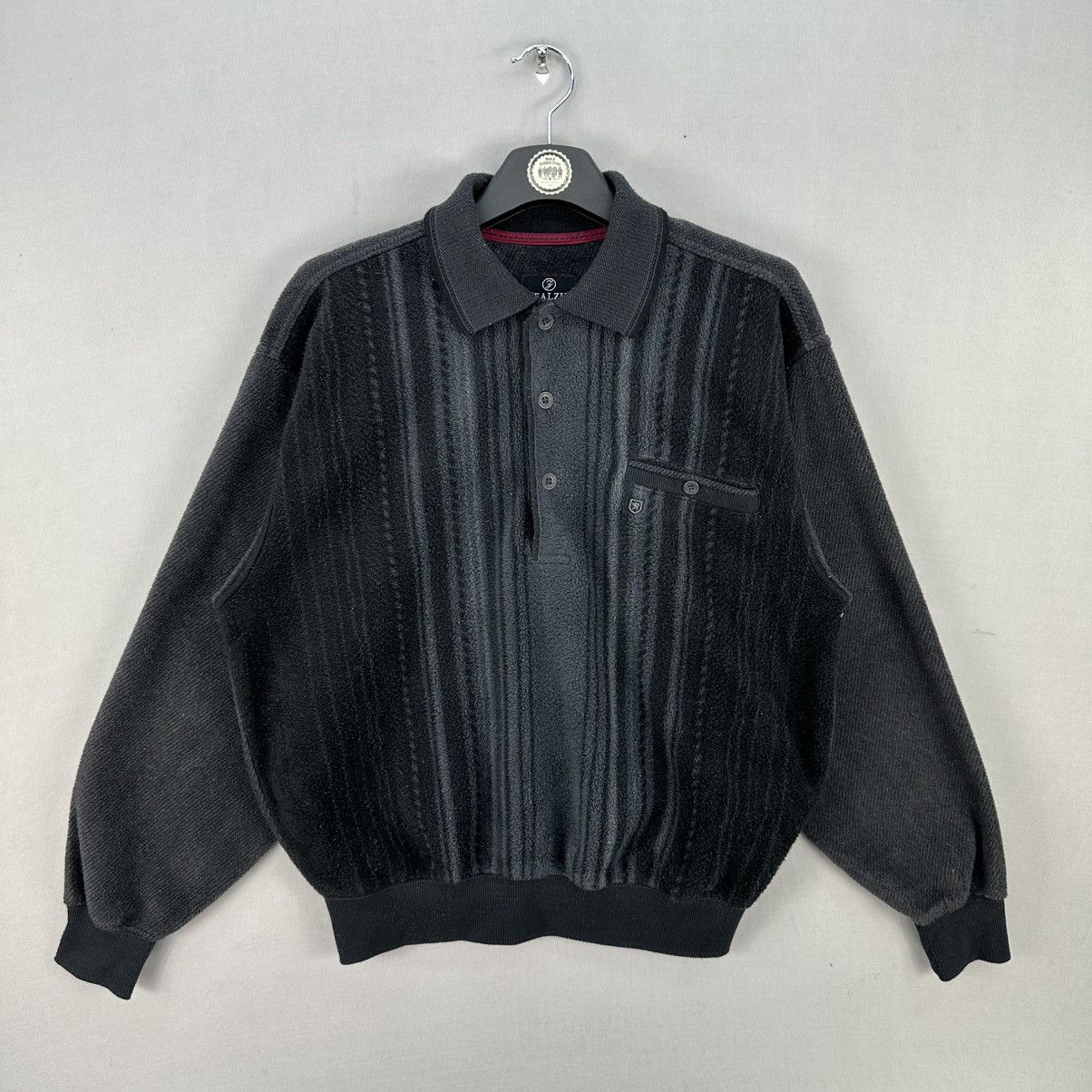 Japanese Brand Vintage Polo Shirt Striped Fleece Single Pocket by Zealzip Size US M / EU 48-50 / 2 - 1 Thumbnail