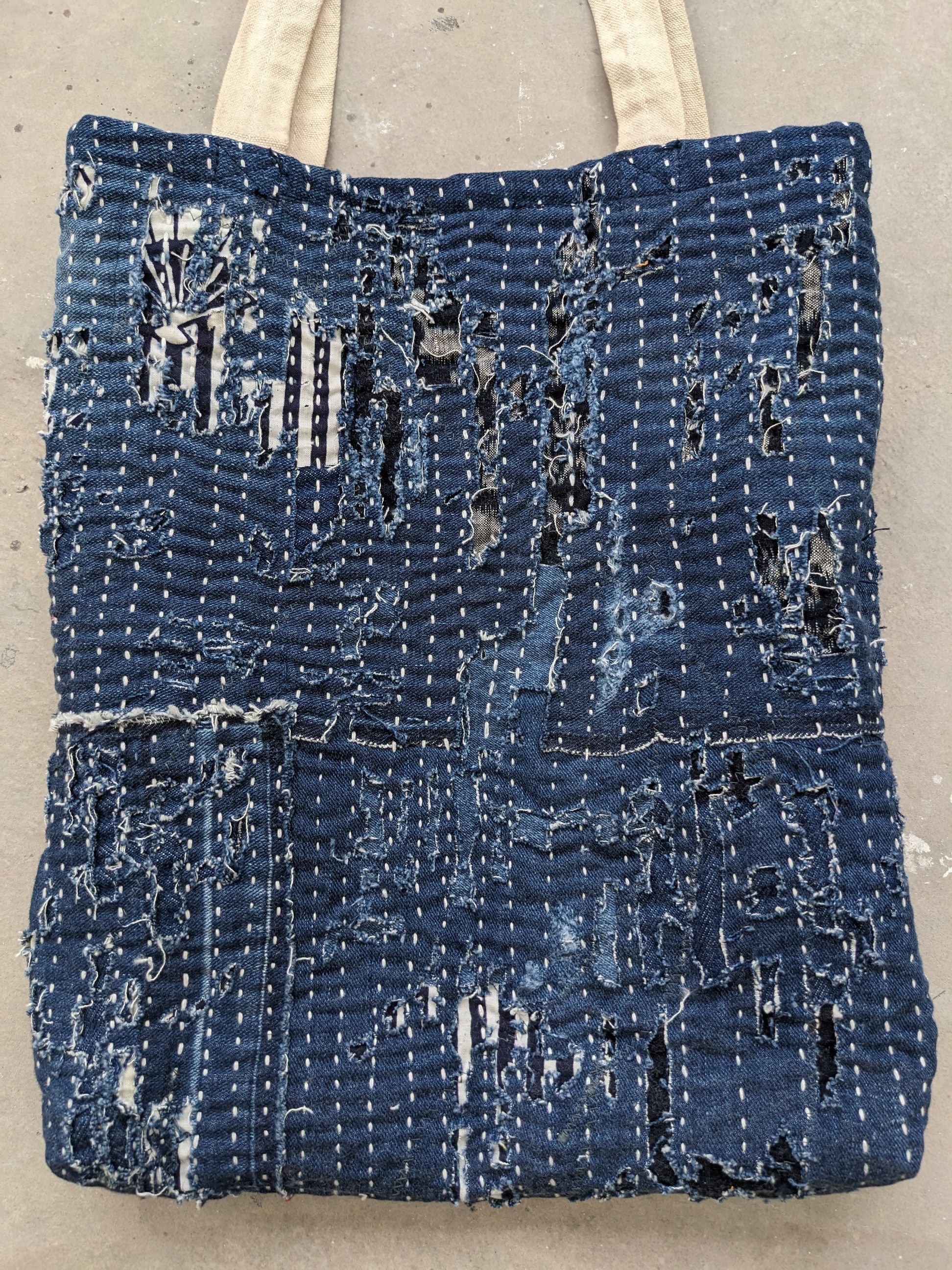 Art Comes First × Japanese Brand Denim Tote Bag Boro Sashiko Inspired Kapital Boro Jeans Size ONE SIZE - 3 Thumbnail