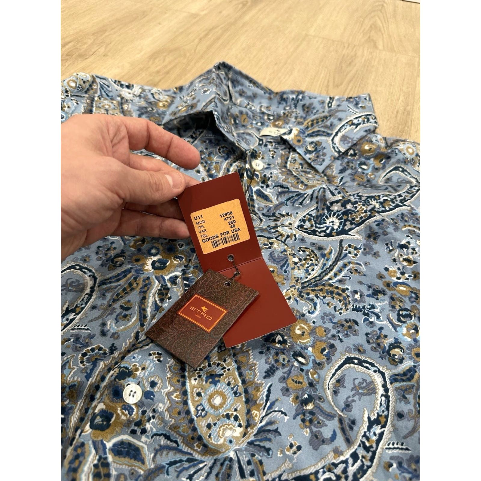 Etro NWT Etro Button-Down Dress Shirt Size 46 Blue/Multi Paisley Print Mens Shirt 46 Blue Paisley ETRO Dress Shirt Size 46R - 6 Thumbnail