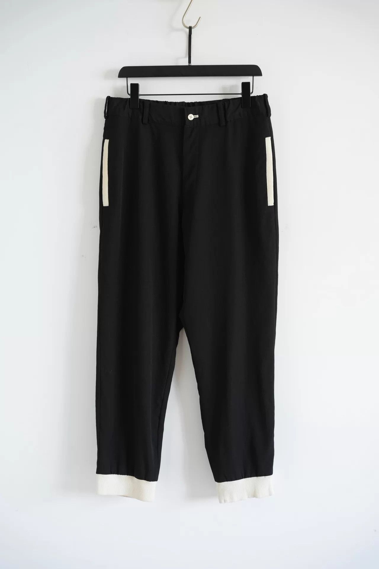 Yohji Yamamoto Black Casual Pants with Contrast Piping and Cuffed Hem Size US 34 / EU 50 - 1 Thumbnail