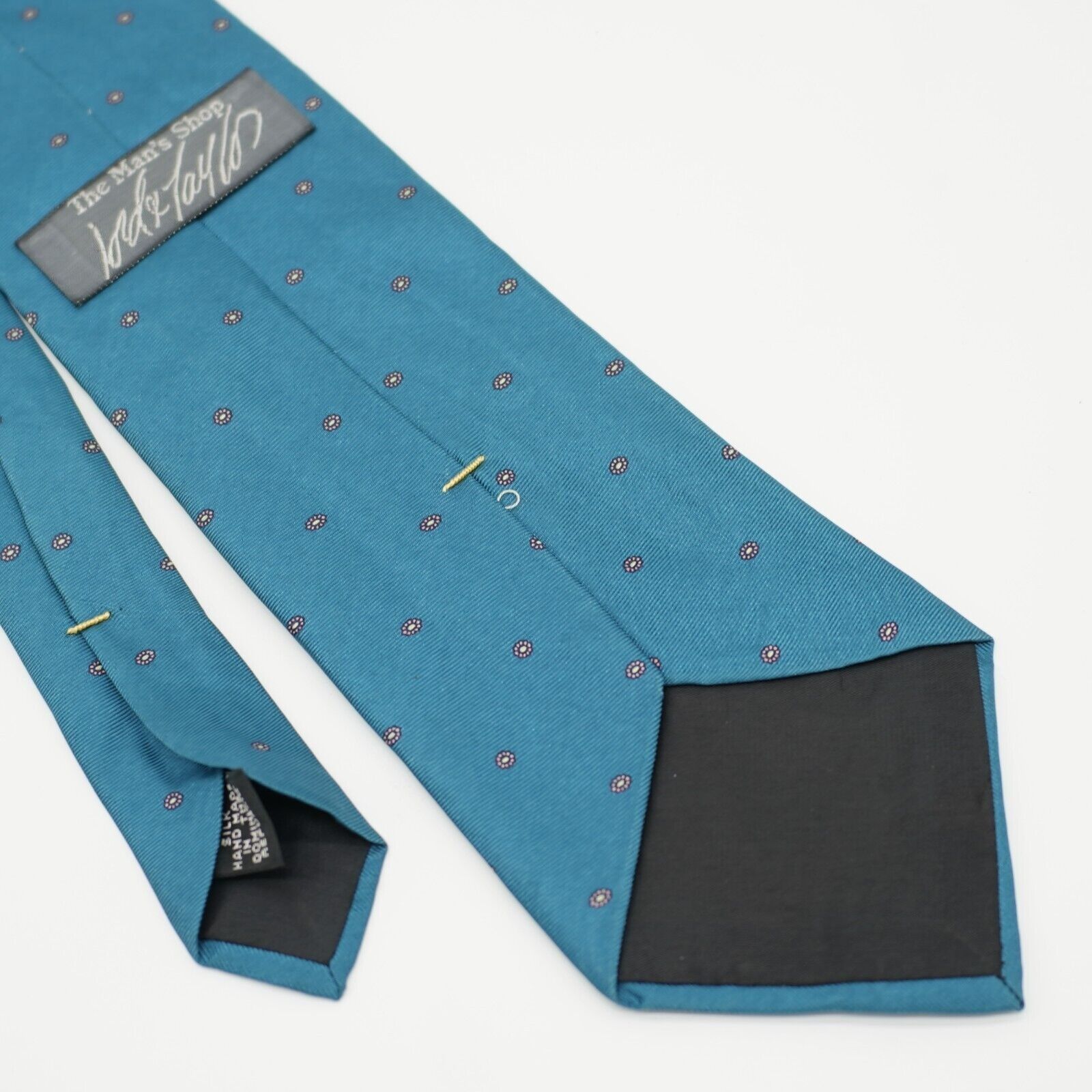 Lord & Taylor Lord & Taylor Teal Floral Geometric Print Short Silk Tie Size ONE SIZE - 5 Thumbnail