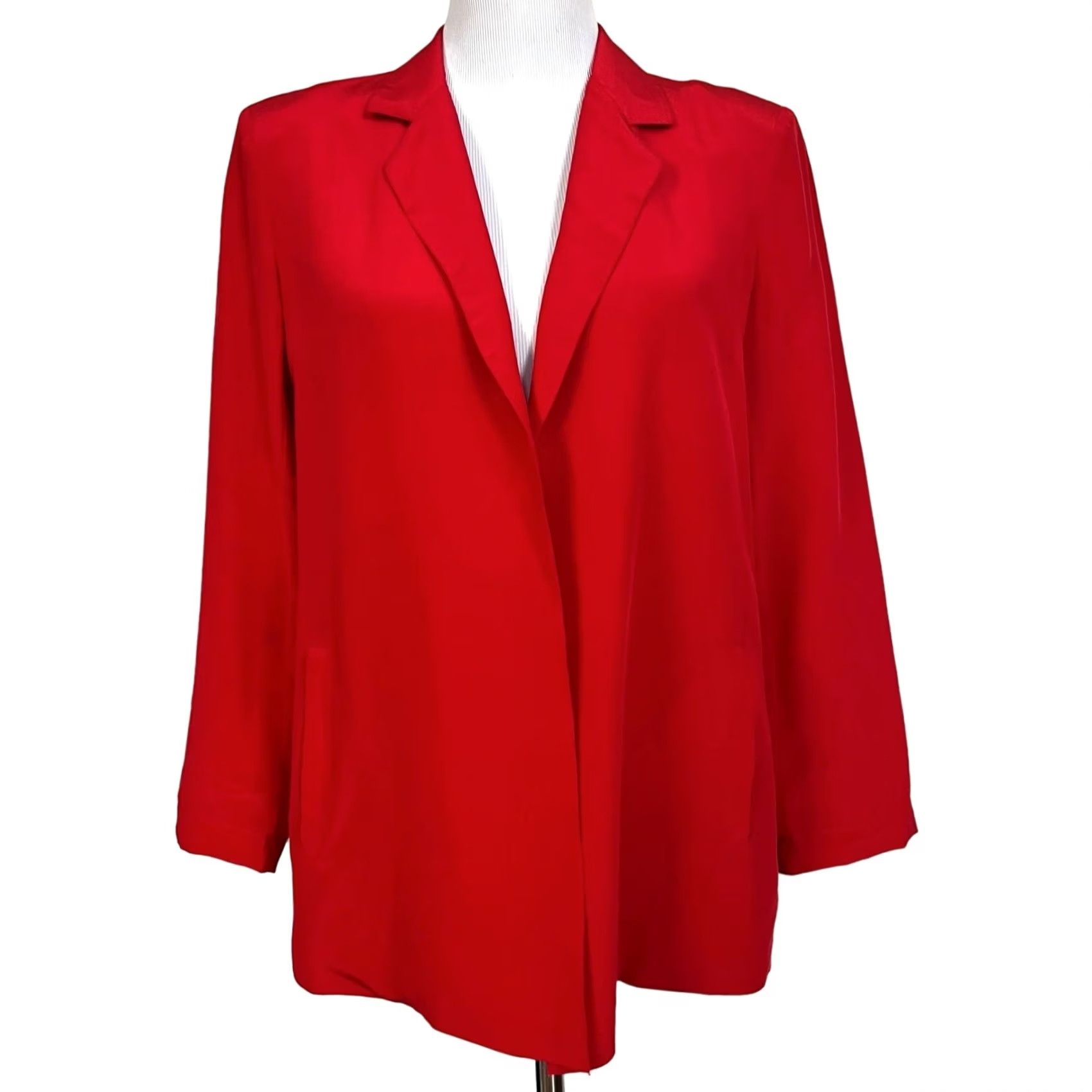 Vintage Silk Studio by Claude Bennett Blazer Women Red Silk Long Sleeve Open Front Sz 8 Size M / US 6-8 / IT 42-44 - 2 Thumbnail