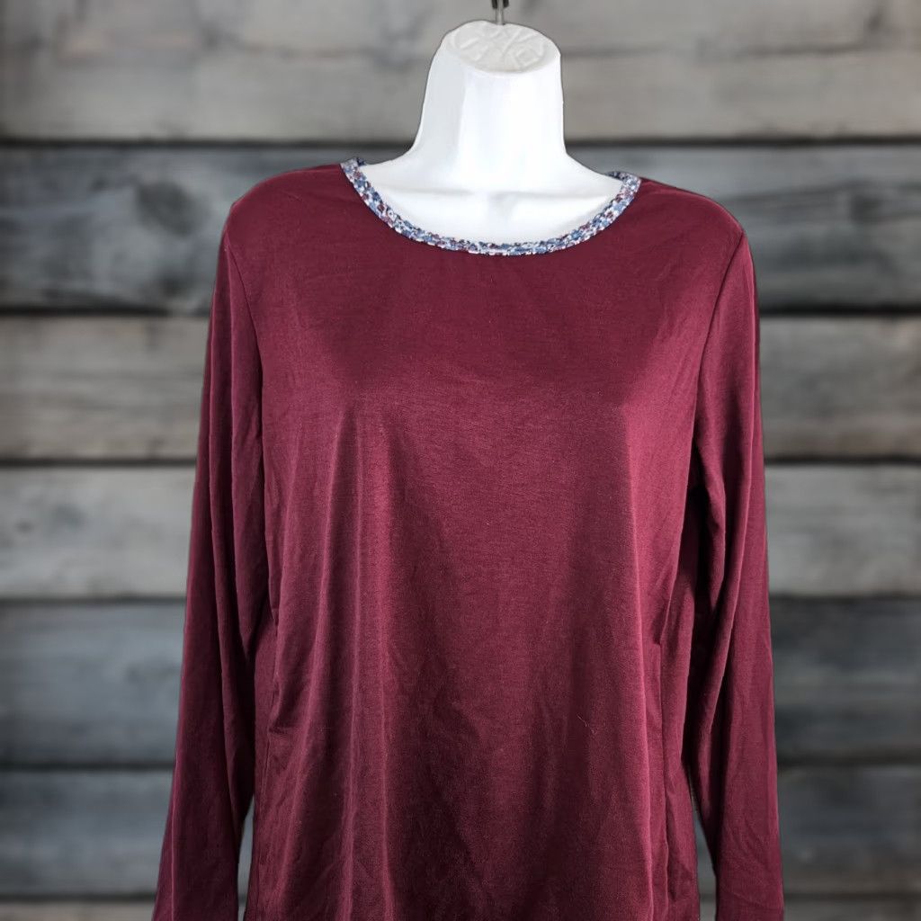 Lands' End Lands' End Womens Pajama Top Burgundy Long Sleeve Round Neck Solid Size M Size M / US 6-8 / IT 42-44 - 1 Thumbnail