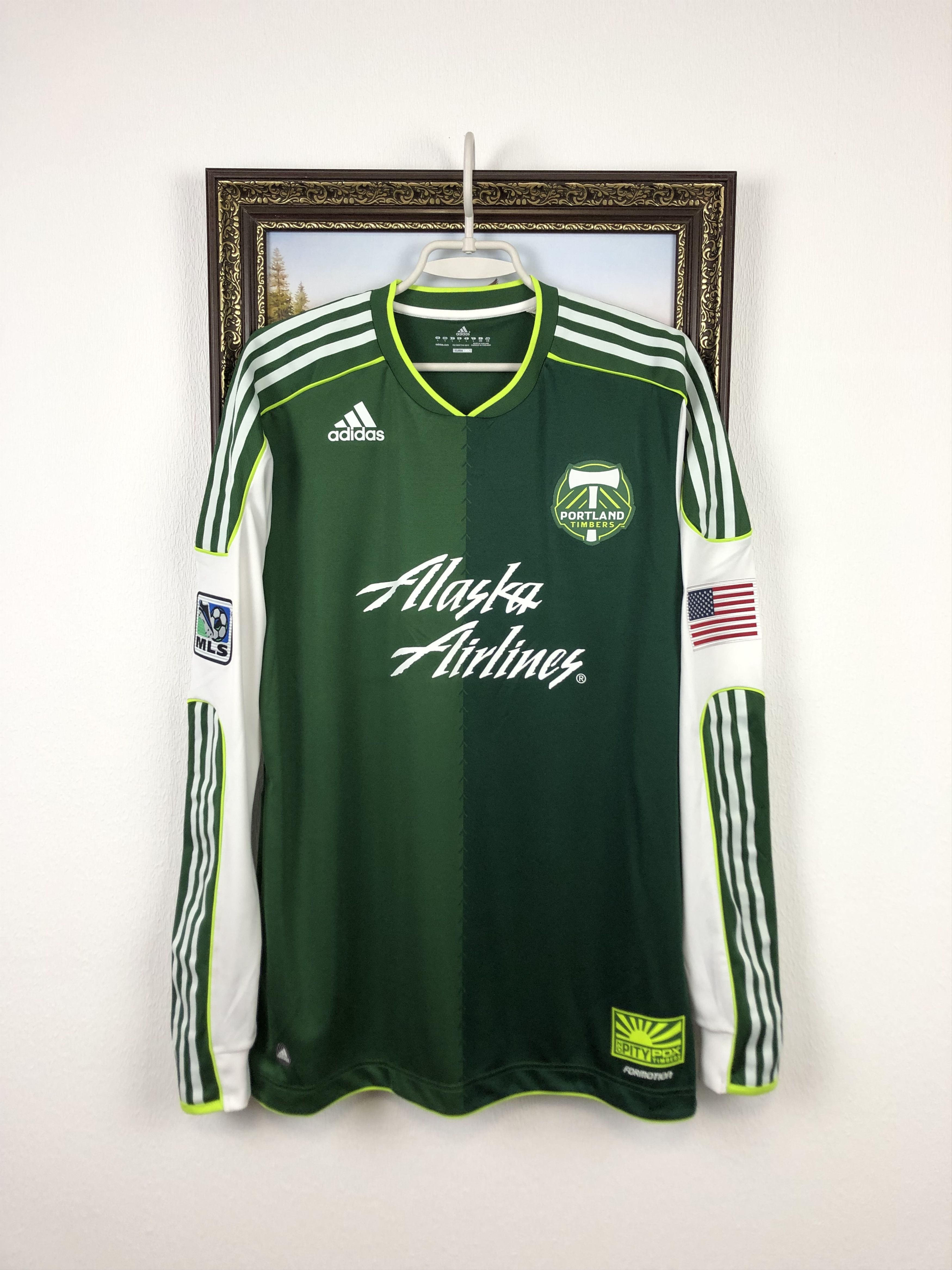 image of Adidas x Soccer Jersey Portland Timbers Football Shirt 2012 Long Sleeve Jersey in Green (Size Large