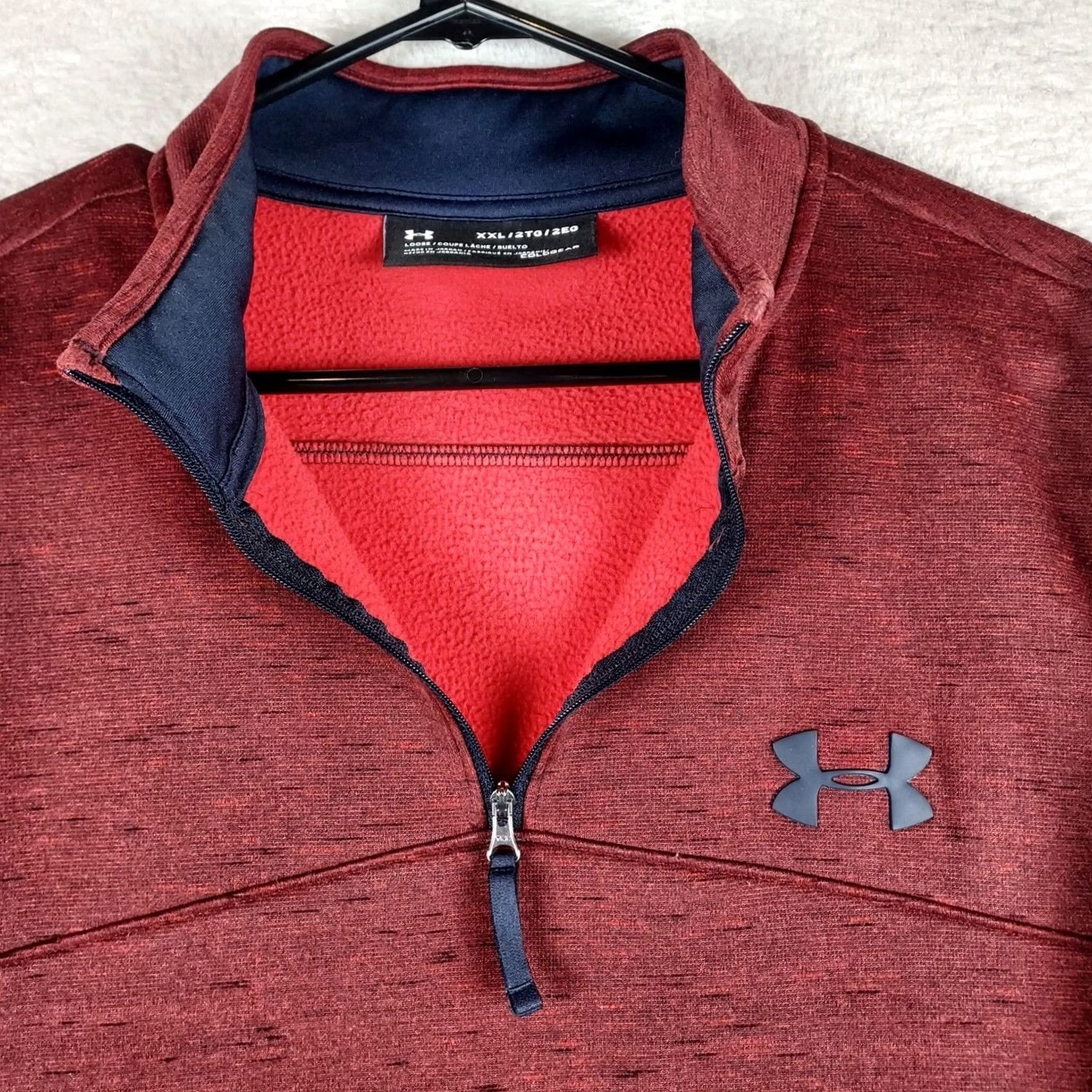 Under Armour Under Armour Mens 2XL ColdGear 1/4 Zip Fleece Pullover Red Burgundy Sweatshirt Mock Neck Long Sleeve Zip Sports outdoor Mens Size US XXL / EU 58 / 5 - 3 Thumbnail