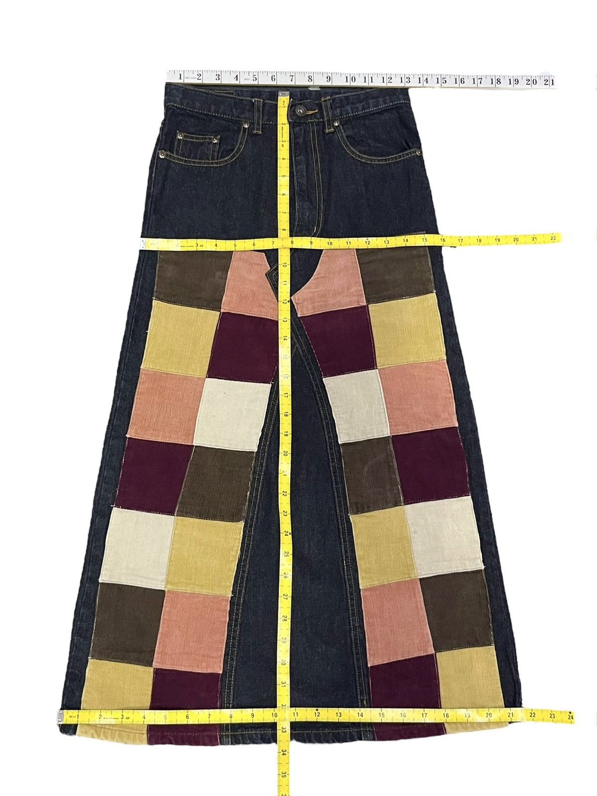 Designer Avant Garde Multicolour Patchwork Double Knee Midi Skirt Size 26" / US 2 / IT 38 - 13 Thumbnail