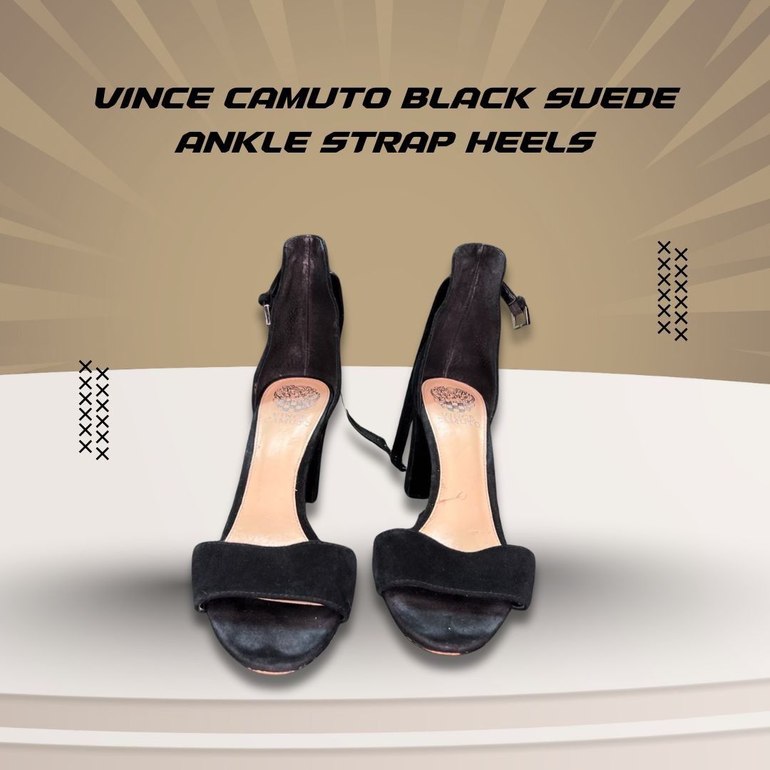 Vince Camuto Vince Camuto Black Suede Ankle Strap Heels With Block Heel S Size US 9 / IT 39 - 1 Thumbnail
