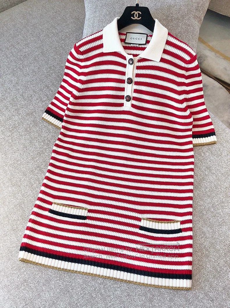 Gucci Gucci Red and white striped navy-style knitted dress Size M / US 6-8 / IT 42-44 - 1 Thumbnail