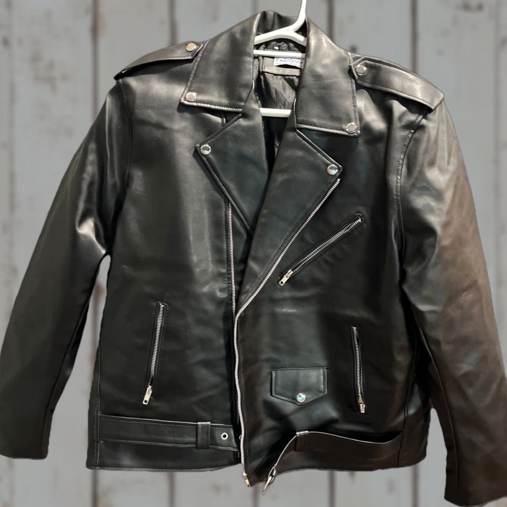 VINTAGE Motorcycle Jacket Mens 2XL Black Faux Leather Moto Biker Zip Pockets FADCLOSET