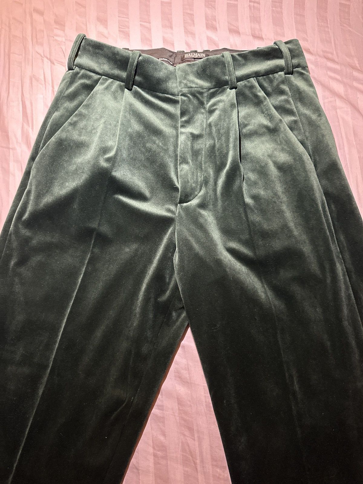 image of Balmain Velvet Trousers in Green, Men's (Size 30)