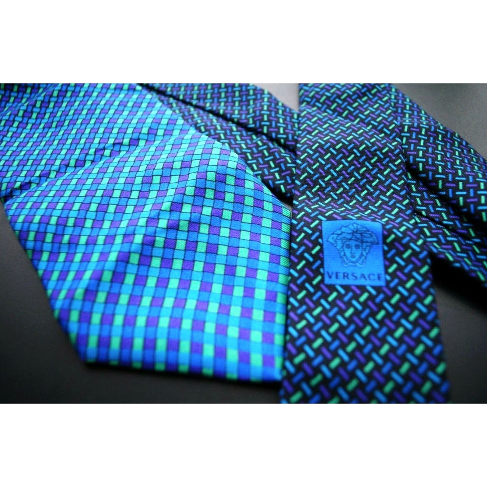 Versace VERSACE TIE Men Geometric Medusa 100% Silk Blue Made in Italy 57 in. Classic Authentic Size ONE SIZE - 2 Thumbnail