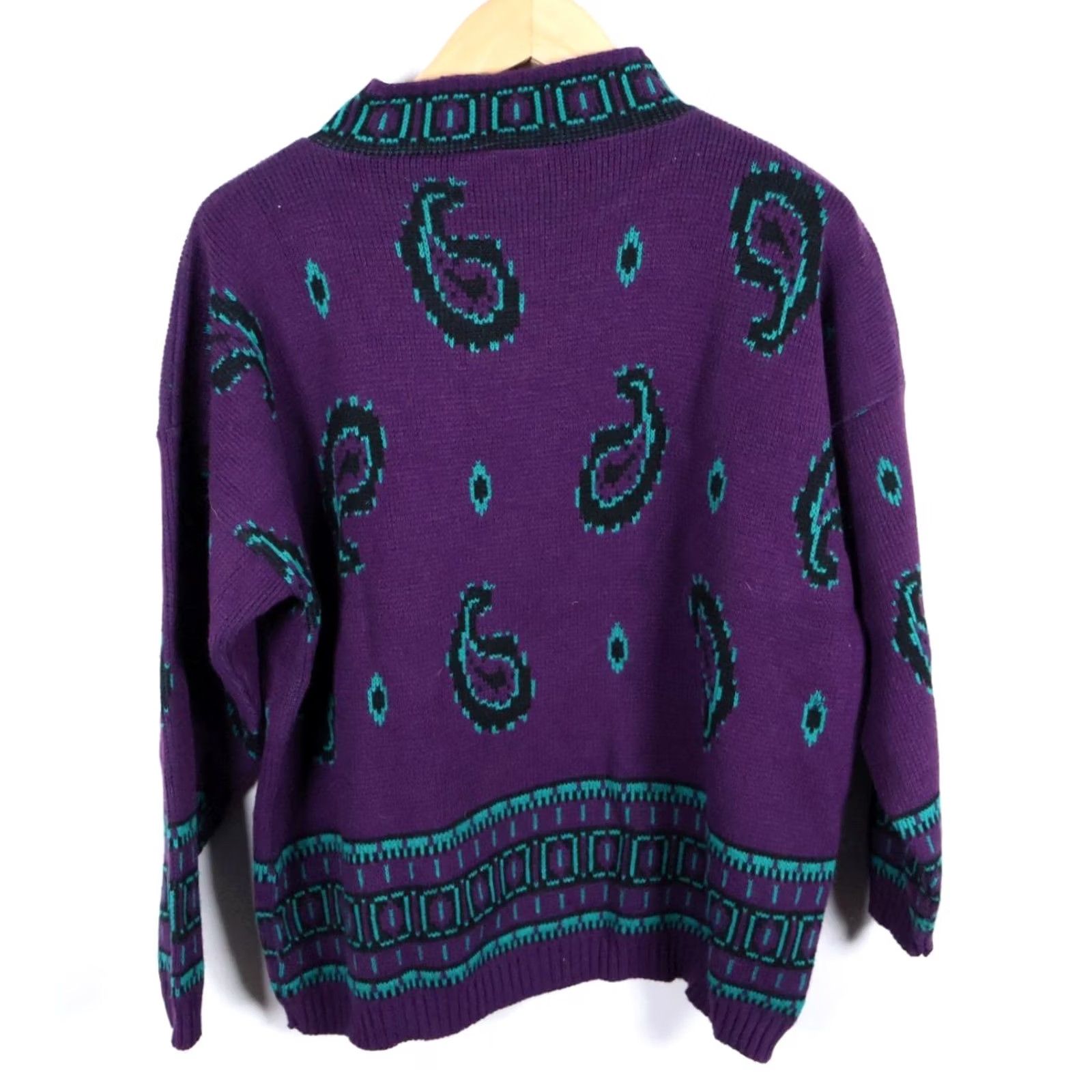 Vintage VINTAGE Honors 1X Purple Green Paisley Mock Neck Sweater Women's 90s Chunky Knit Pullover Size XL / US 12-14 / IT 48-50 - 2 Thumbnail