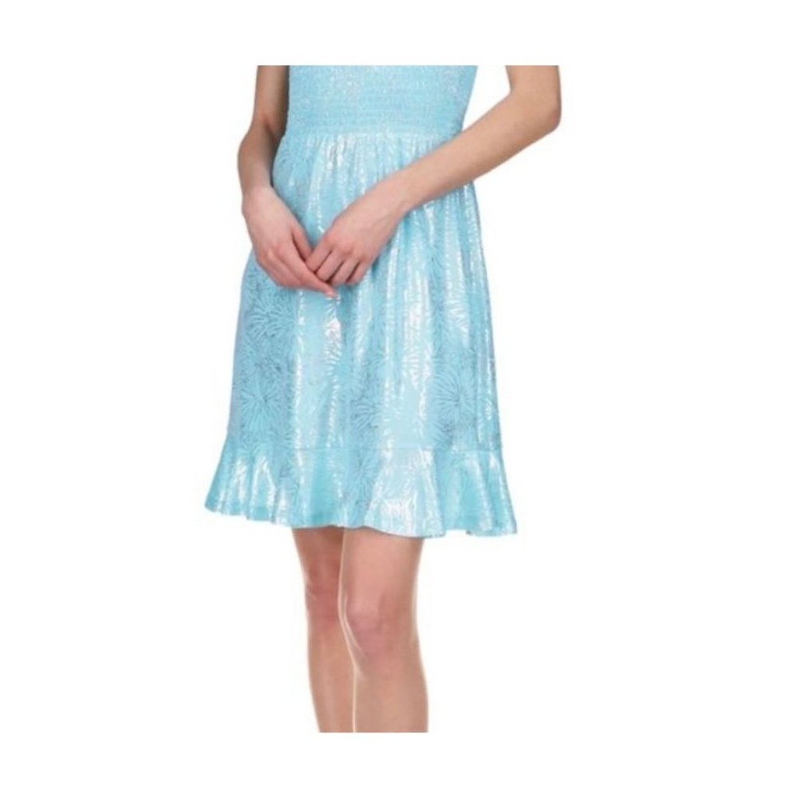 Michael Kors Michael Kors Smocked Peasant Dress Foil Print Turquoises Size S / US 4 / IT 40 - 2 Thumbnail