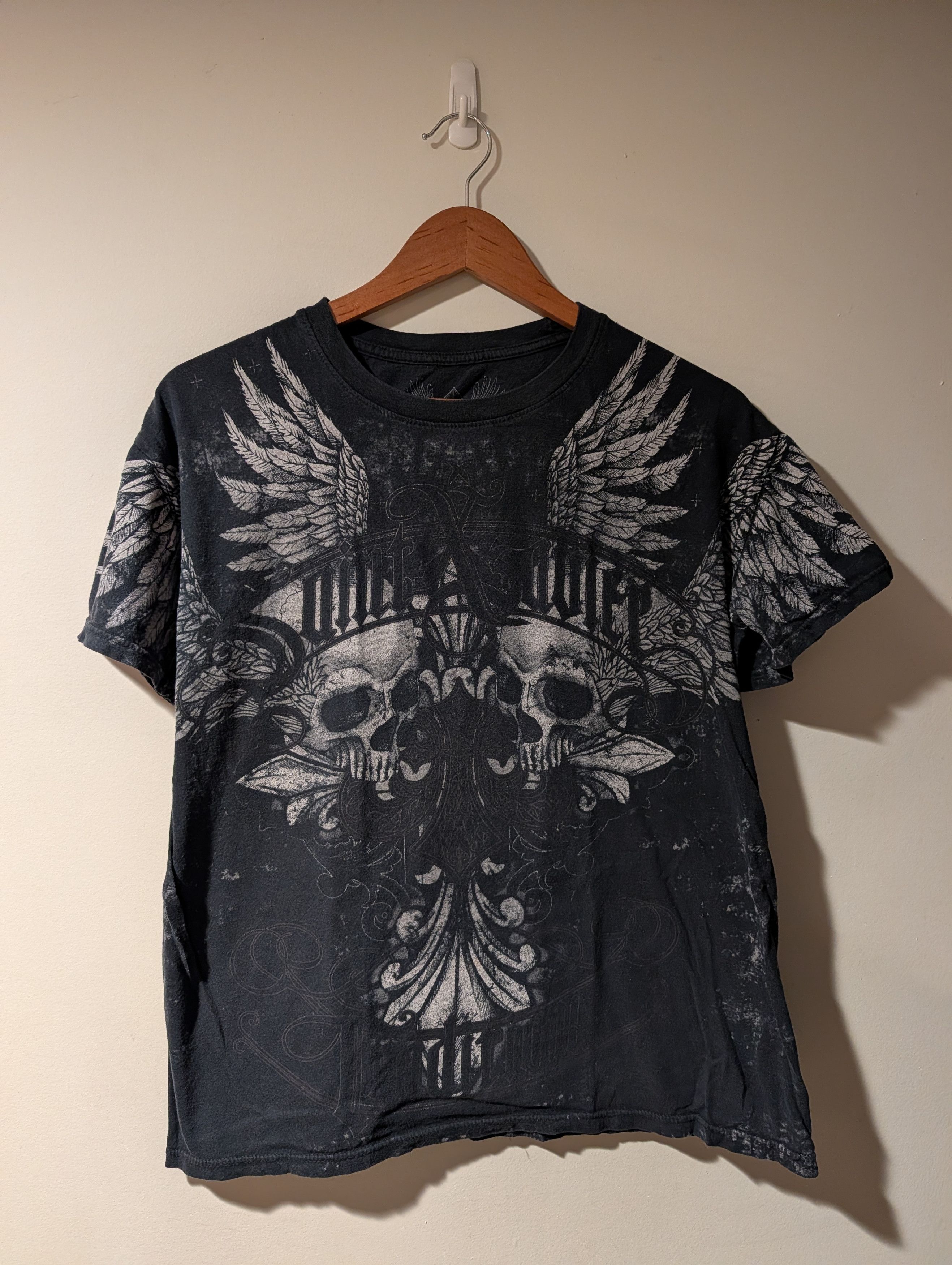 Affliction Xzavier AXR Men's Medium Gothic Skull Tee-Shirt Grunge (ES) Size US M / EU 48-50 / 2 - 1 Thumbnail