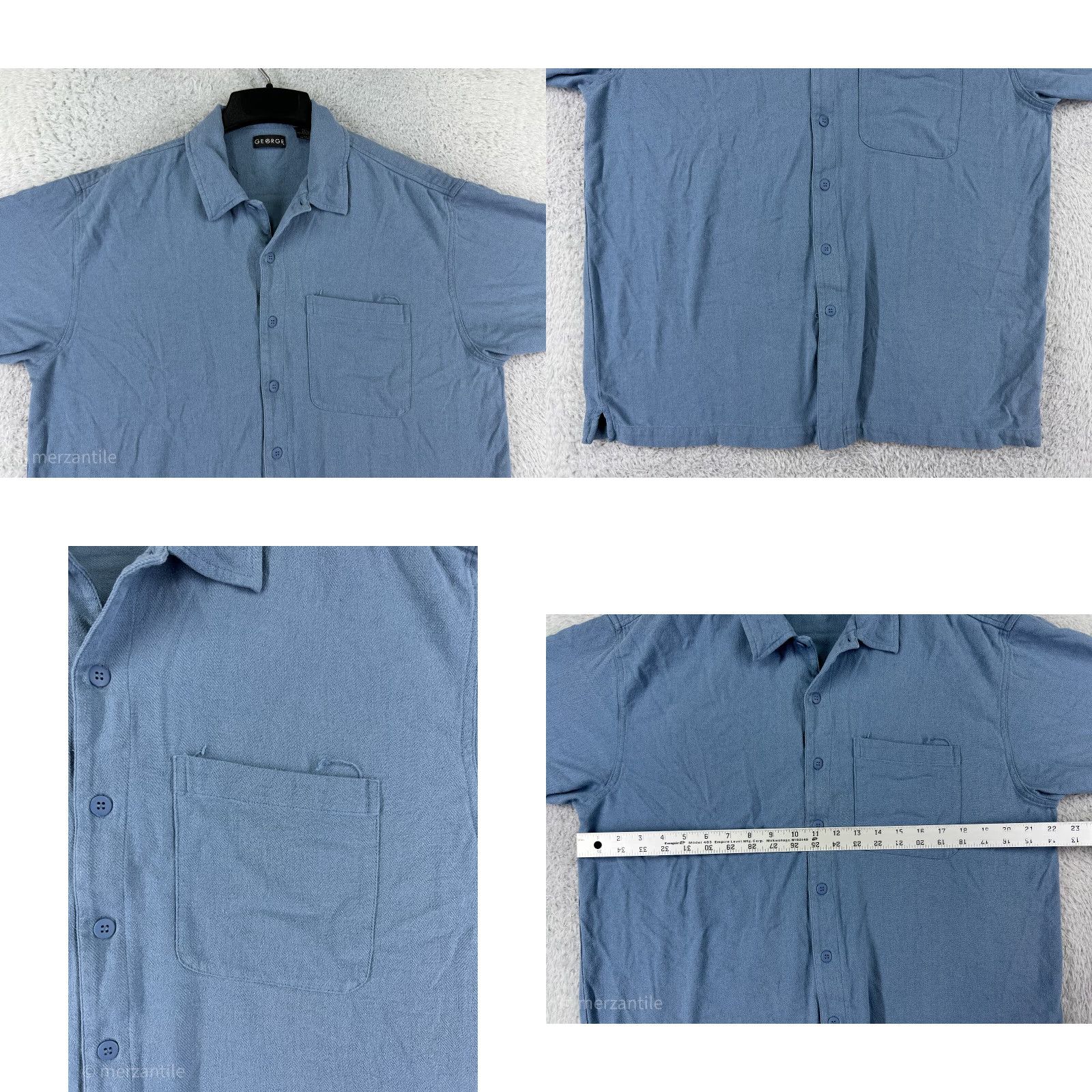 George George Button-Up Shirt Mens Large Blue Silk Hawaiian Aloha Beach Vacation Resort Silk Blend Pocket Size US L / EU 52-54 / 3 - 8 Thumbnail