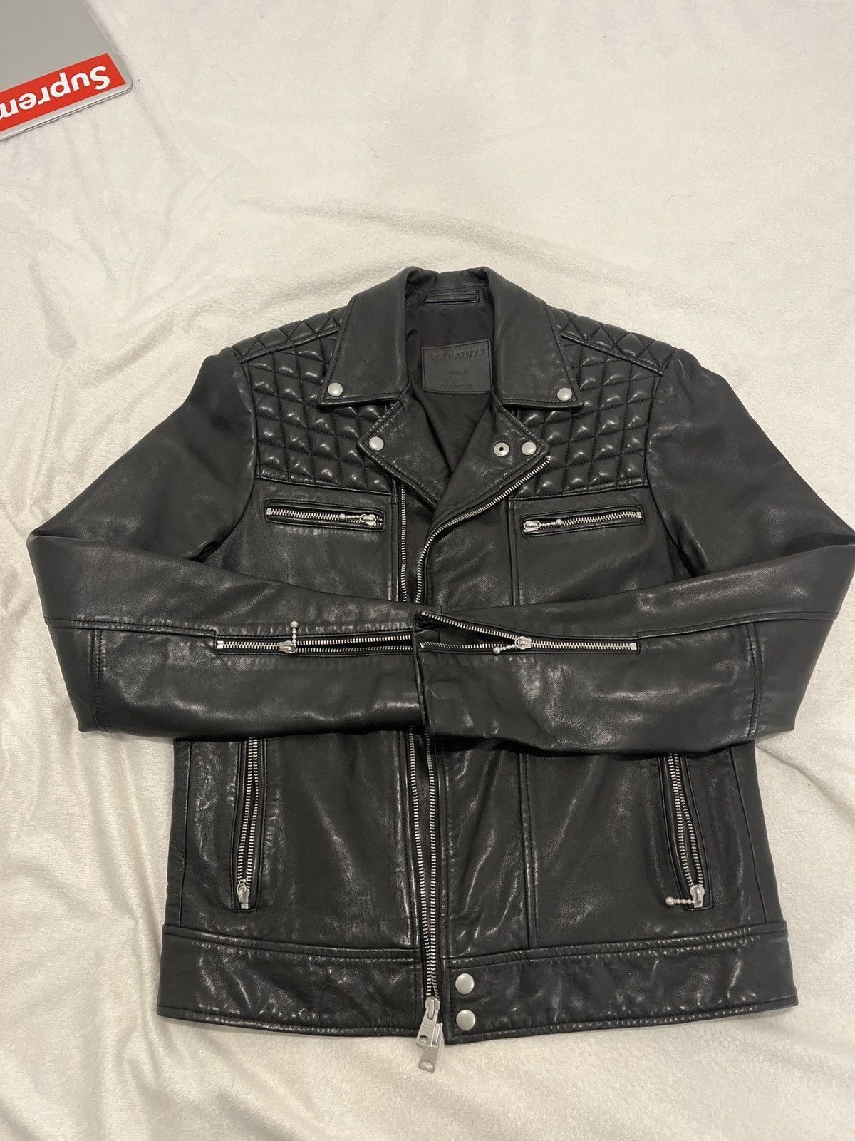 image of Allsaints Ronver Leather Jacket in Black, Men's (Size Small)