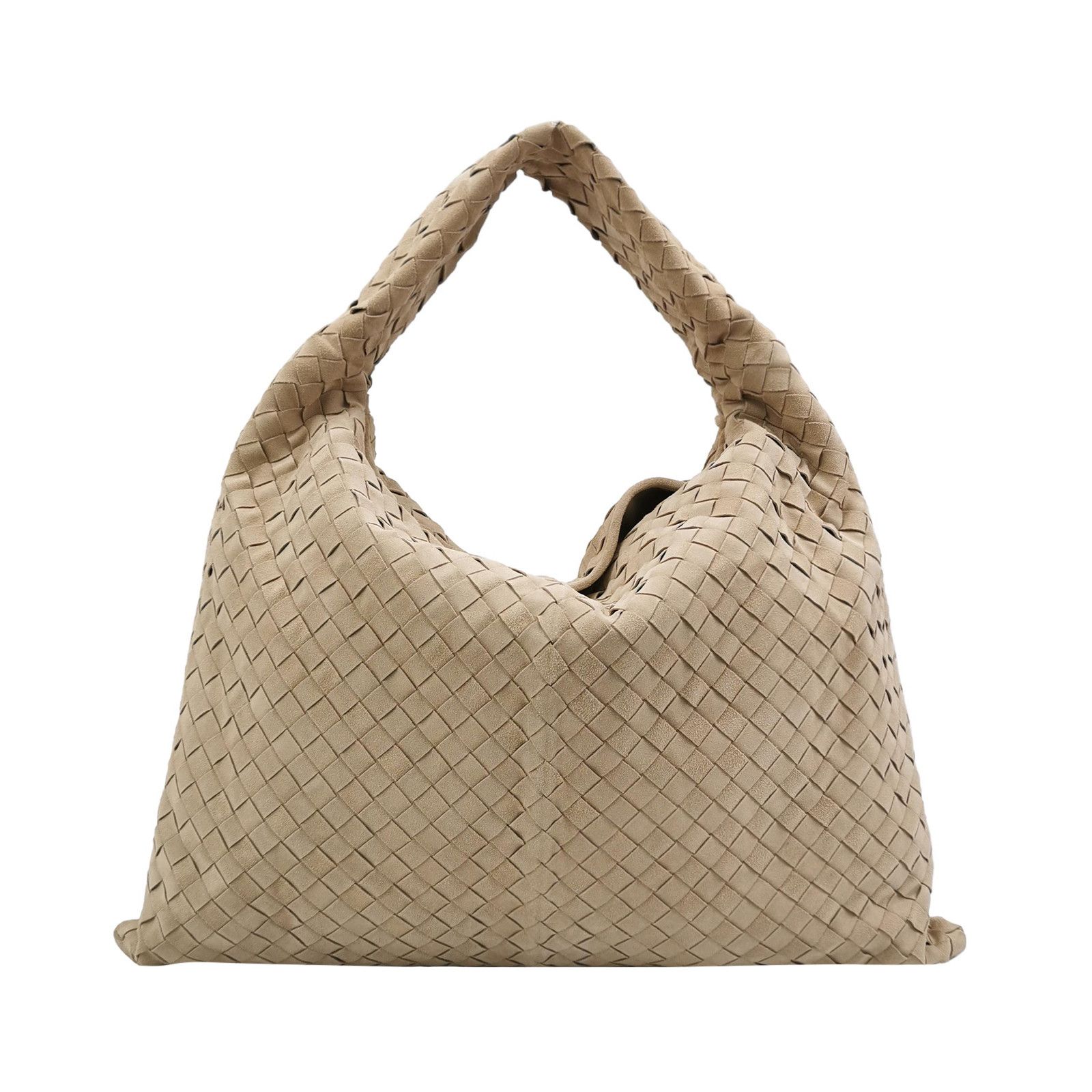 Bottega Veneta Suede Intrecciato Hop Shoulder Bag in Beige, Women's