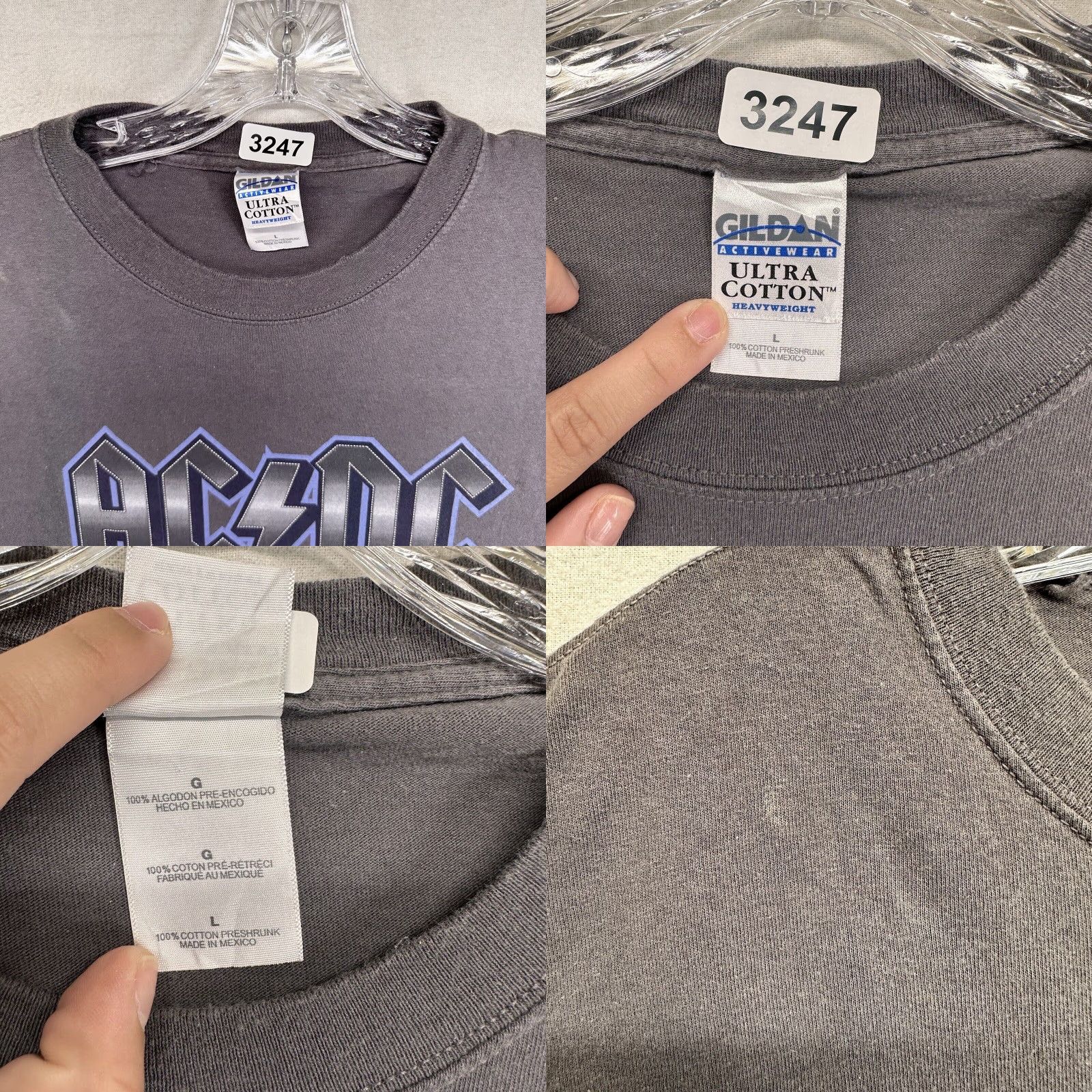 Gildan VINTAGE Gildan ACDC Shirt Men Large Short Sleeve Crew Neck Music Band Tee Cotton Gray Size US L / EU 52-54 / 3 - 8 Thumbnail