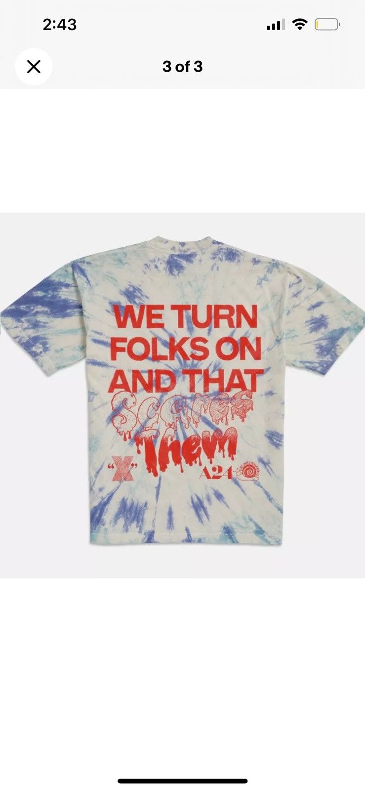 A24 × Online Ceramics X Tie Dye Wet Nightmare Tee A24 Online Ceramics Shirt Pearl Size US L / EU 52-54 / 3 - 3 Thumbnail