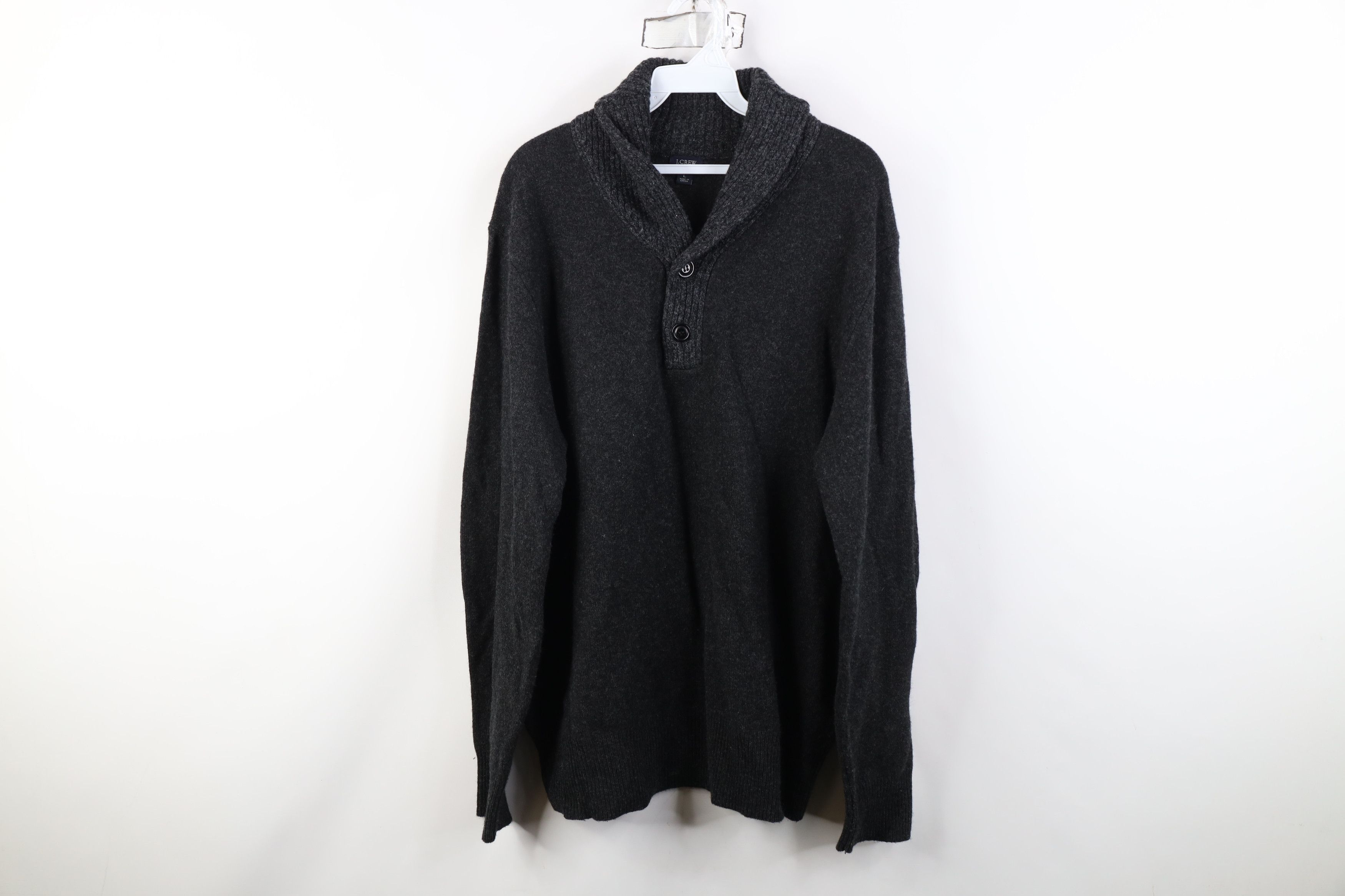 J.Crew J Crew Lambswool Knit Shawl Henley Sweater Charcoal Gray Size US L / EU 52-54 / 3 - 1 Thumbnail