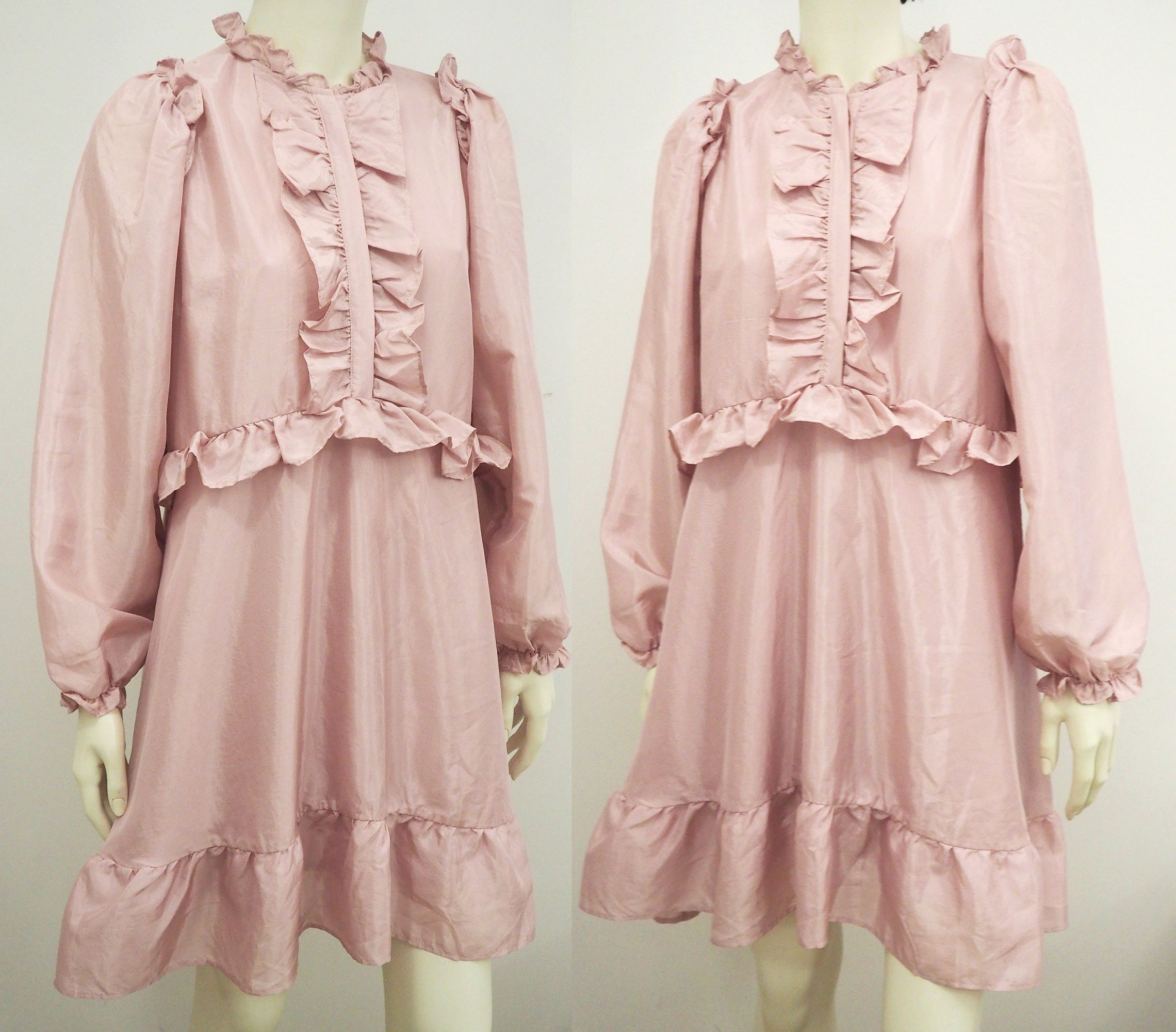 Vintage Neo Noir Zinka ruffle Kawai mini dress in pink rose S Size S / US 4 / IT 40 - 7 Thumbnail