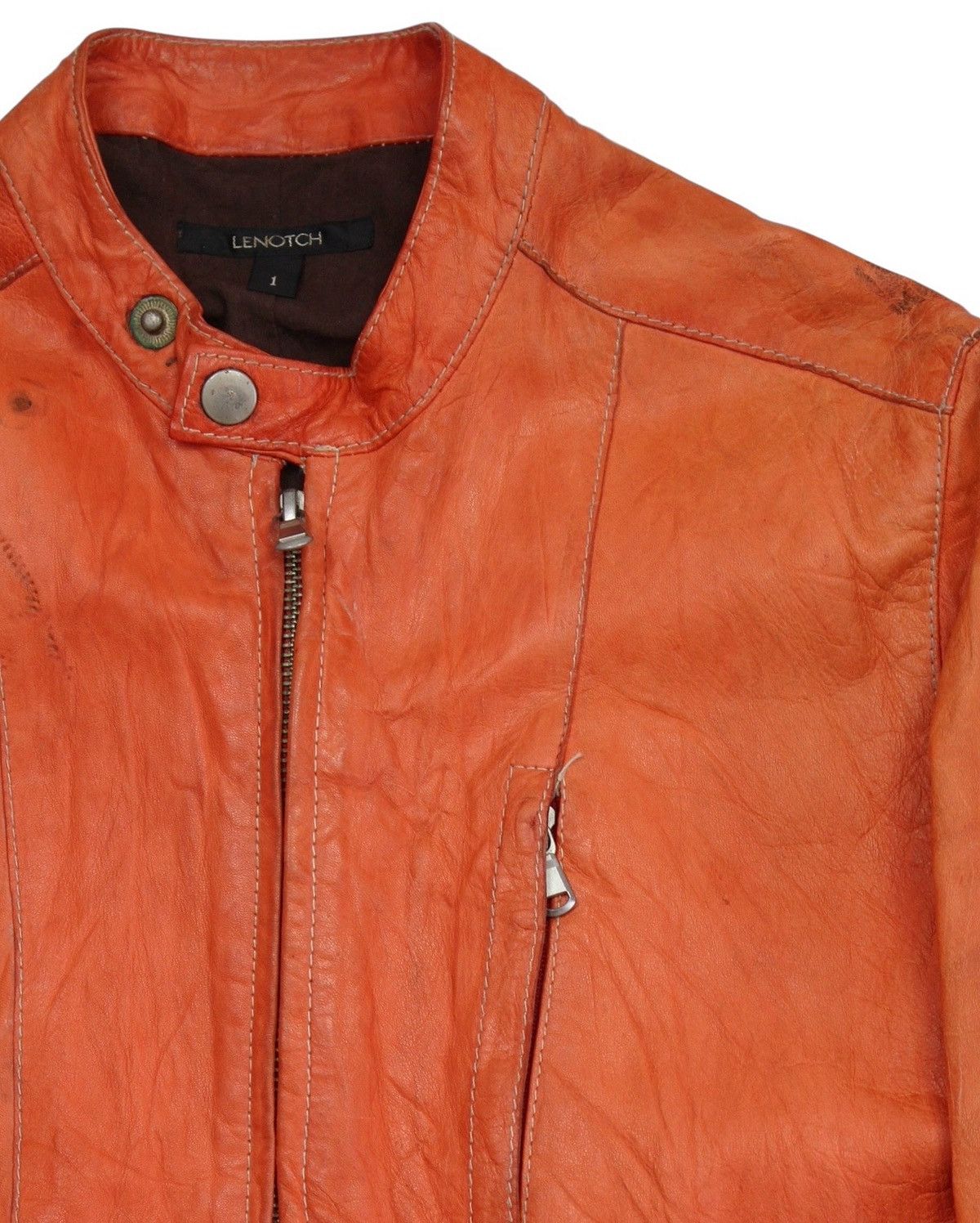 Vintage 2000S LENOTCH ORANGE LAMBSKINS LEATHER BIKER JACKET Size US M / EU 48-50 / 2 - 4 Thumbnail
