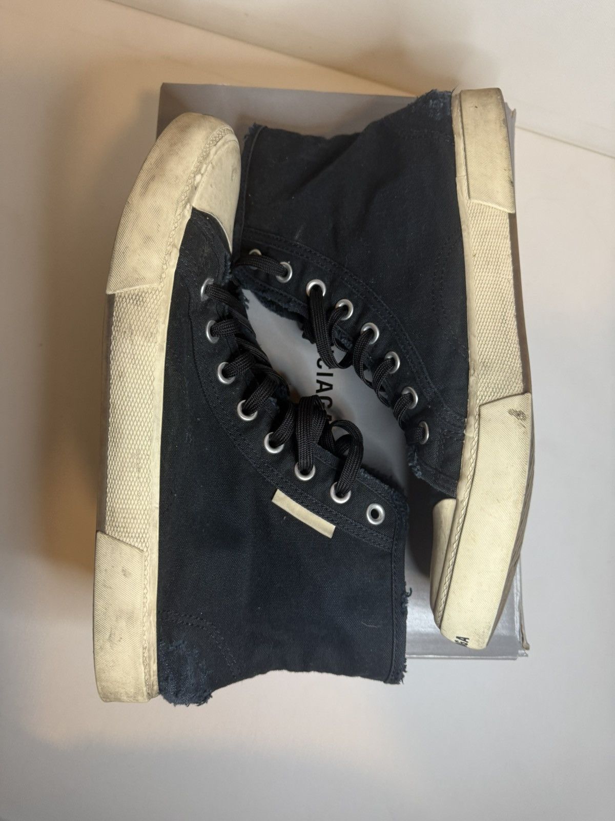 Balenciaga Balenciaga Paris High Top Sneakers Black Distressed Canvas Size US 10.5 / EU 43-44 - 2 Thumbnail