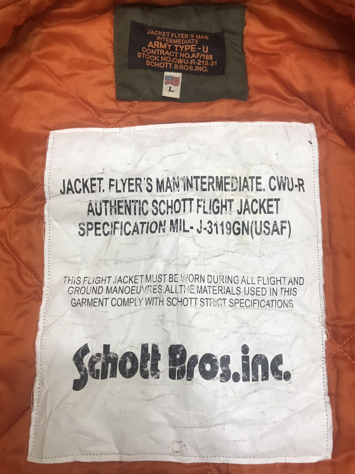 Schott 💥BOMBER💥SCHOTT FLYING JACKET TYPE U BOMBER JACKET F363 Size US L / EU 52-54 / 3 - 17 Thumbnail