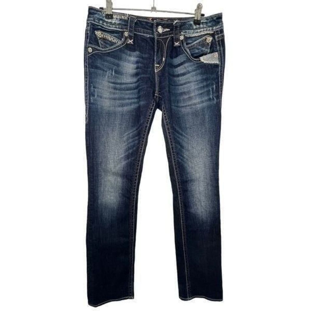 Rock Revival Rock Revival Elma Straight Leg Dark Wash Denim Jeans Size 28" / US 6 / IT 42 - 1 Thumbnail