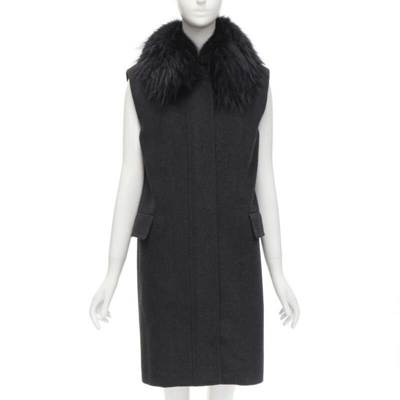 Joseph JOSEPH wool black minimal oversized fur collar flap pockets boxy vest FR38 S Size M / US 6-8 / IT 42-44 - 1 Thumbnail