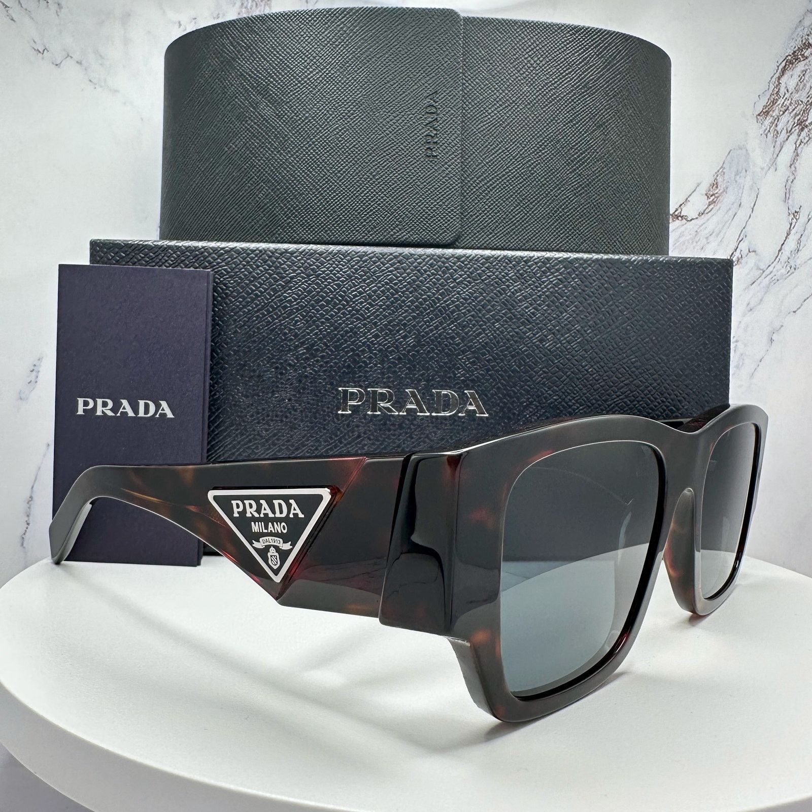 Prada New PRADA Sunglasses Brown Root Tortoise Square Plaque Logo Size ONE SIZE - 1 Thumbnail