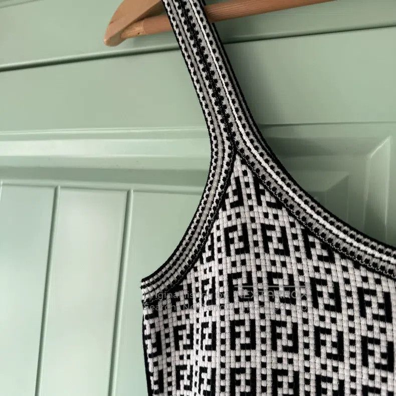 Fendi Fendi Black and White Full Logo Camisole Dress, Classic FF Size XS / US 0-2 / IT 36-38 - 9 Thumbnail