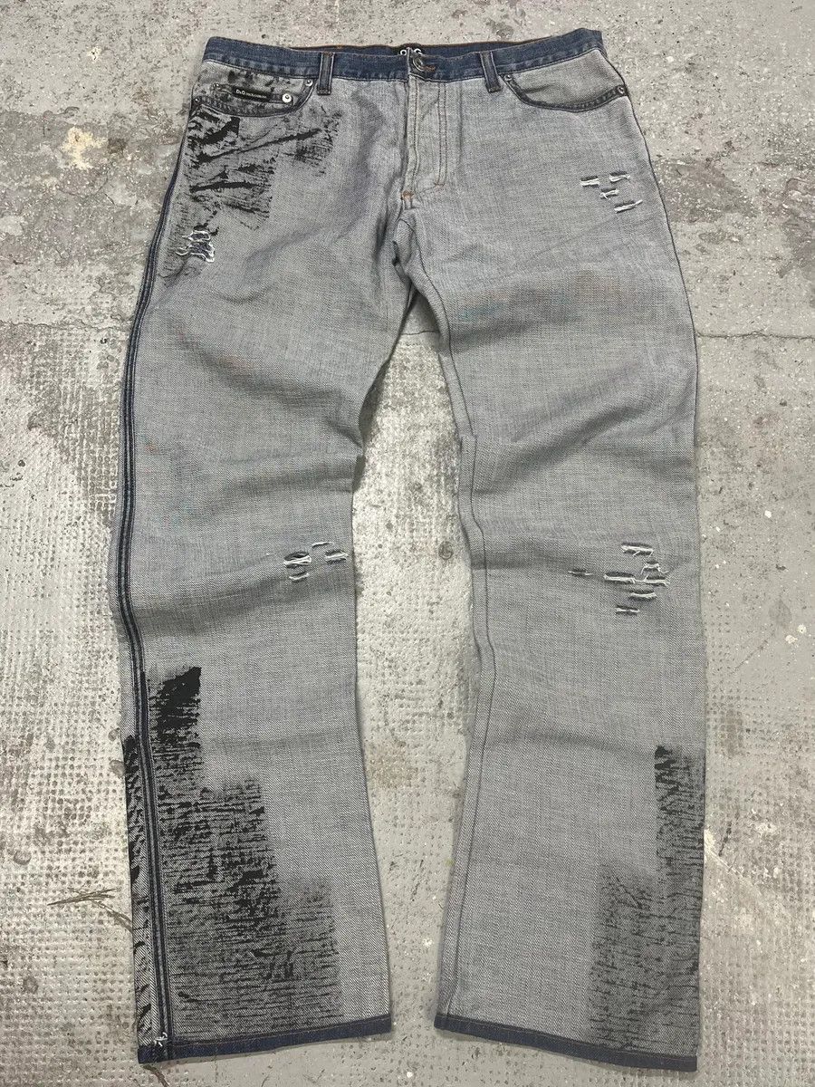 Dolce & Gabbana SS2002 Dolce & Gabbana Reversed Painted Effect Denim Jeans Size US 32 / EU 48 - 1 Thumbnail